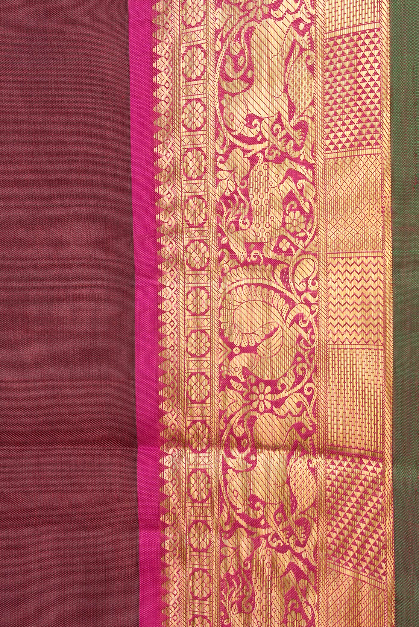 Border image of Maroon Dual Tone Kanchipuram Silk Saree with Zari Butta on the body and Zari Border. 