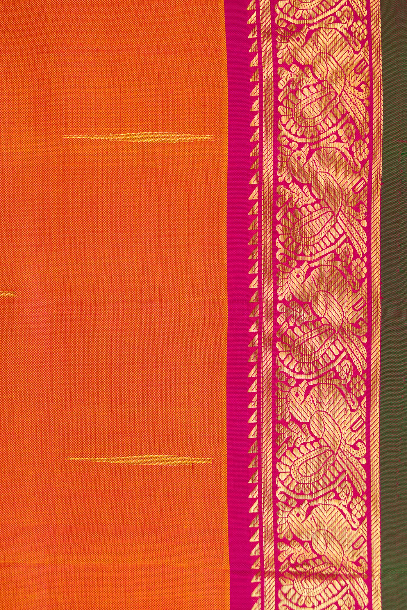 Border image of Mustard Dual Tone Kanchipuram Silk Saree with Zari Butta on the body and Zari Border. 