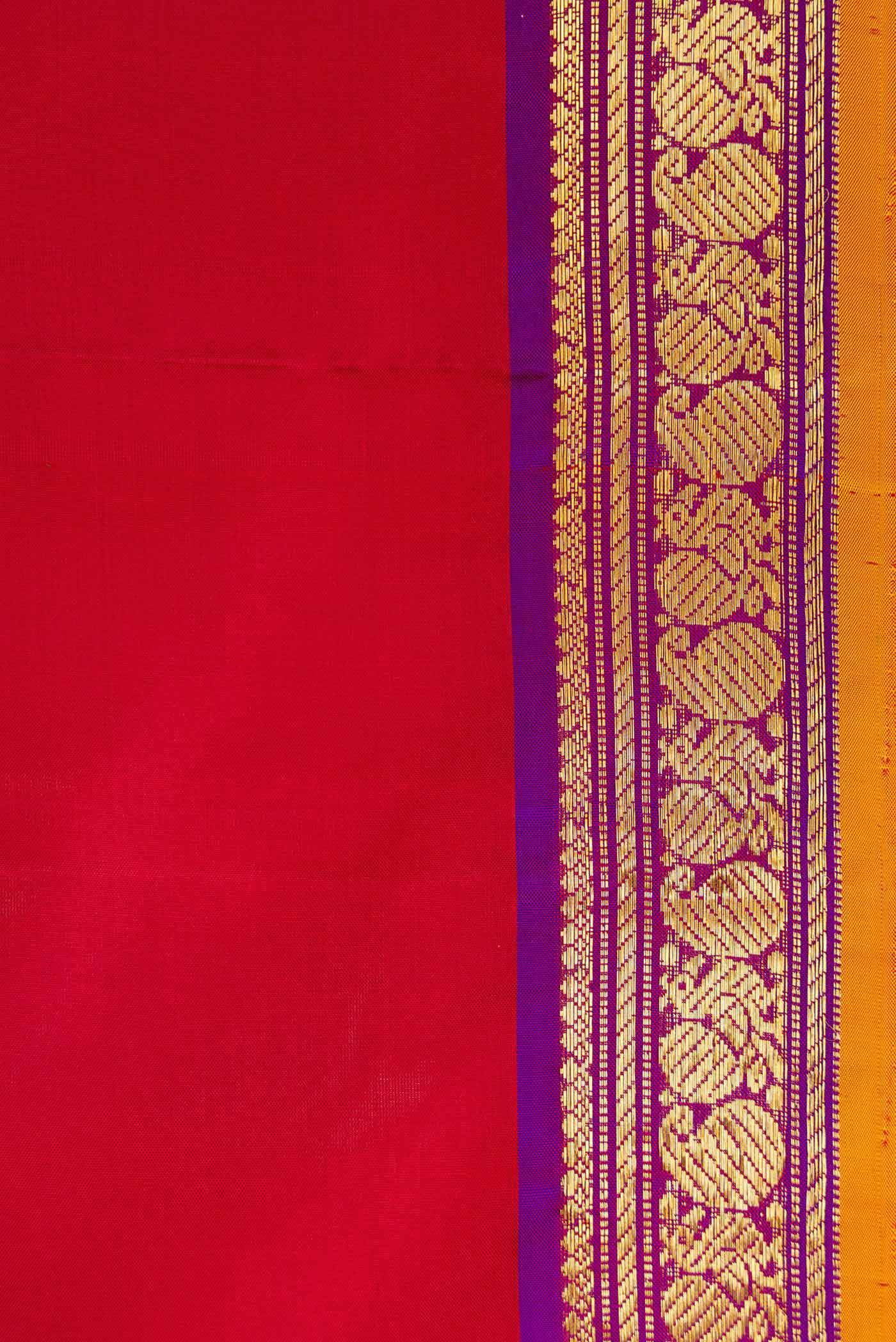 Border image of Maroon Dual Tone Kanjivaram Silk Saree with Plain Body and Zari Border. 