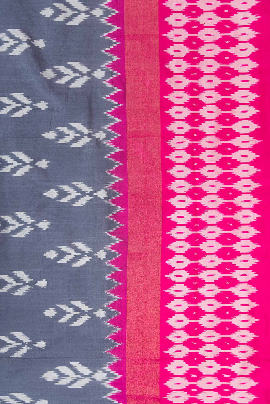 Border image of Grey Dual Tone Double Ikat Saree with Ikat Print on the body and Ikat Border. 