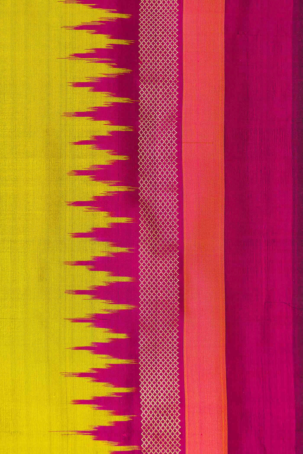 Border image of Parrot Green Dual Tone Double Ikat Saree with Plain Body and Zari Border. 