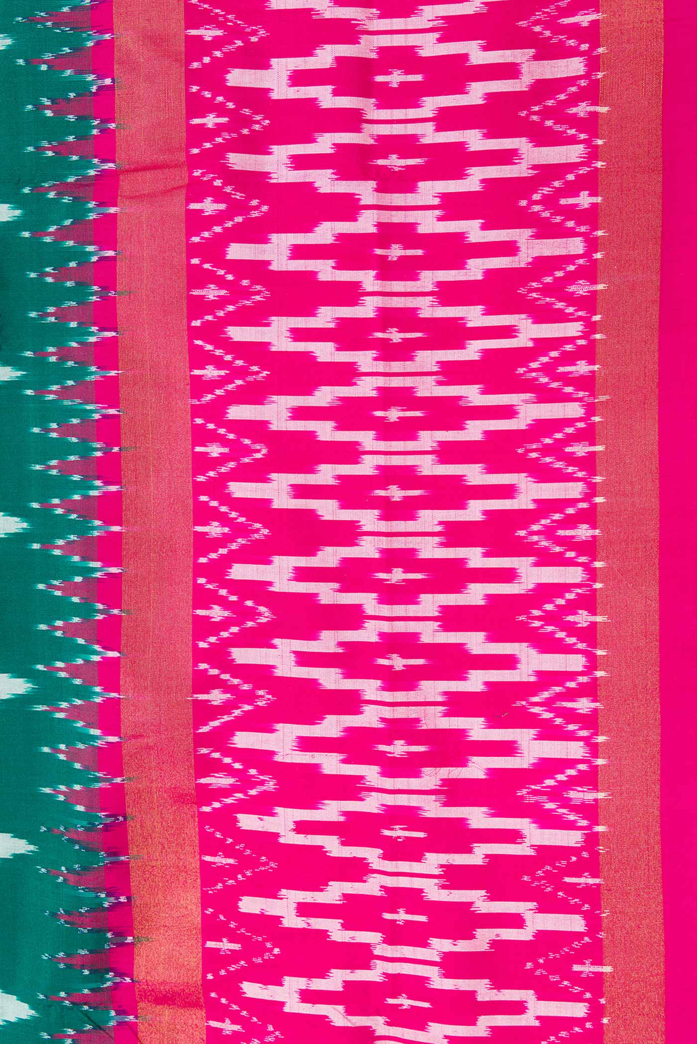 Border image of Green Dual Tone Double Ikat Saree with Ikat Print on the body and Ikat Border. 