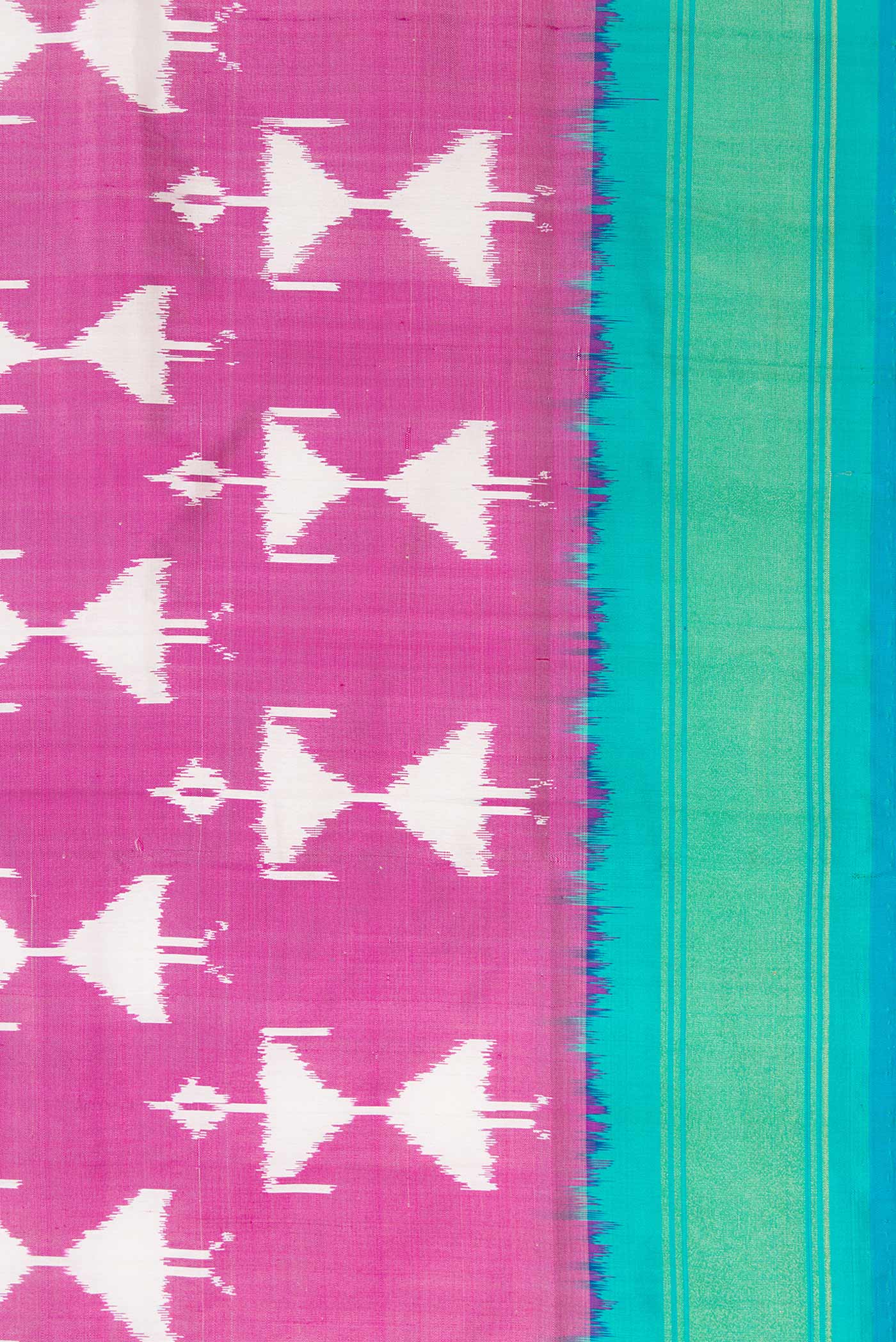 Border image of Pink Dual Tone Double Ikat Saree with Ikat Print on the body and Zari Border. 