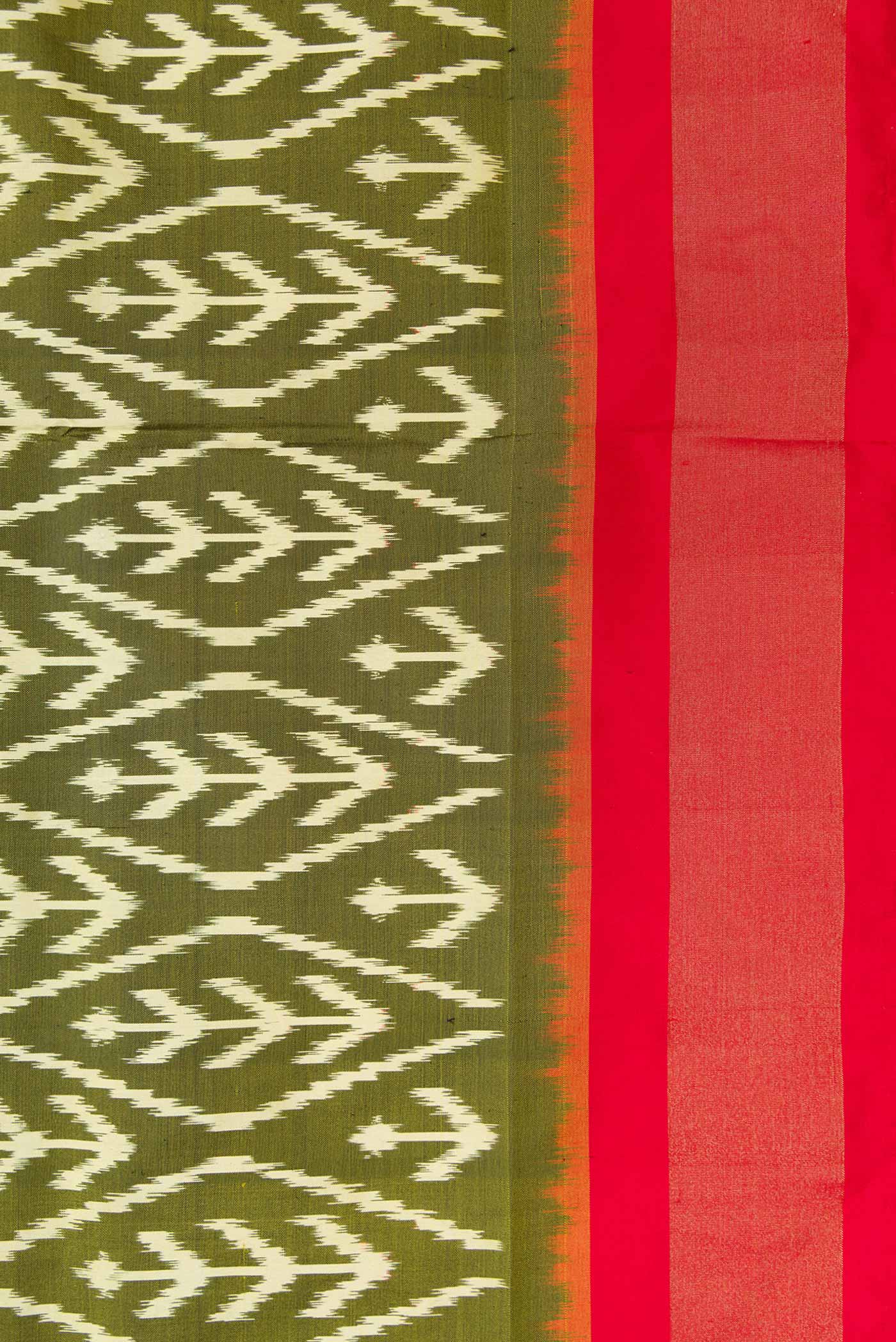 Border image of Pure Silk Pure Zari Mehandi Green Pochampally Saree with Pure Ikat on the body and Zari Border