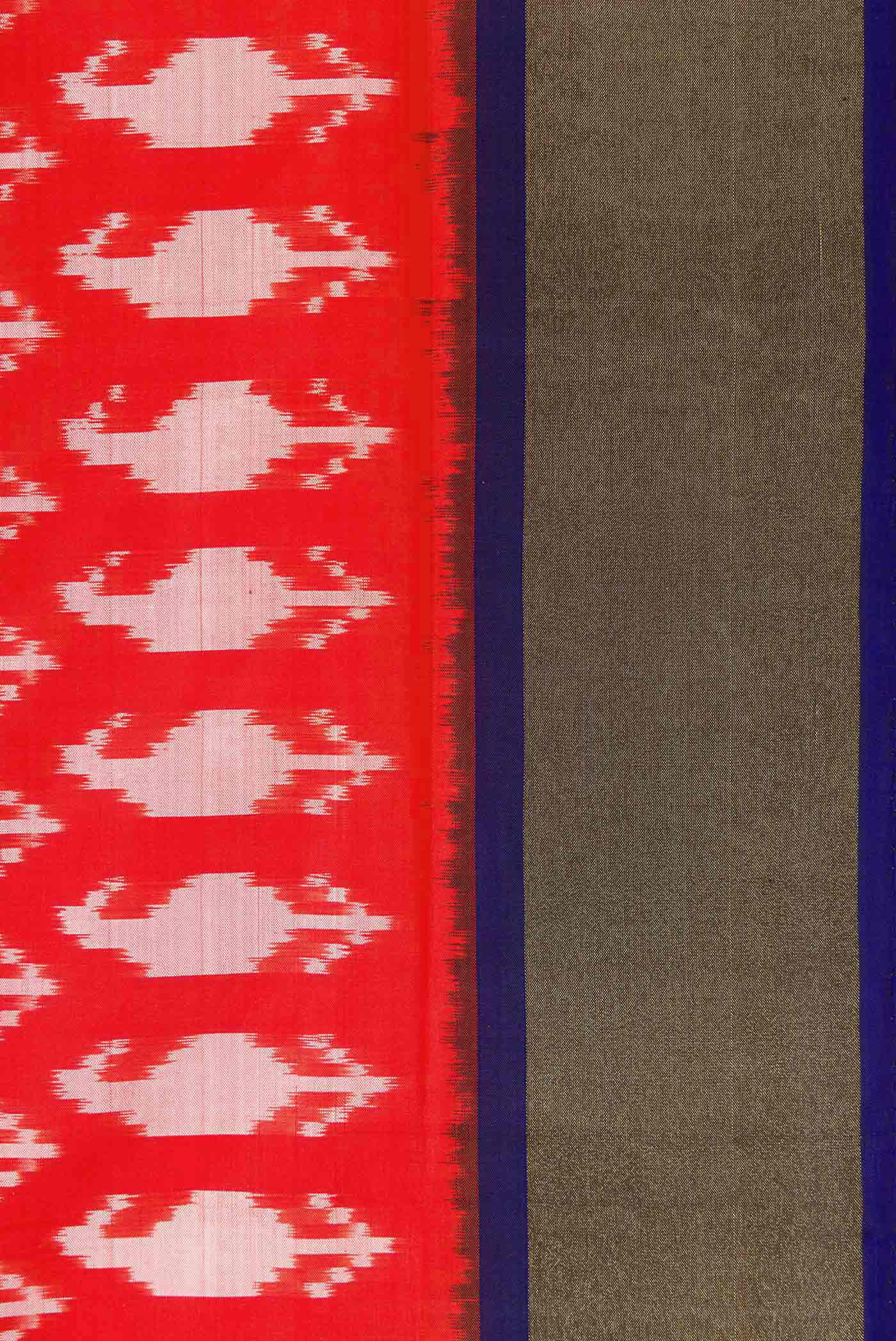 Border image of Red Pochampally Silk Saree with Pure Ikat on the body and Zari Border