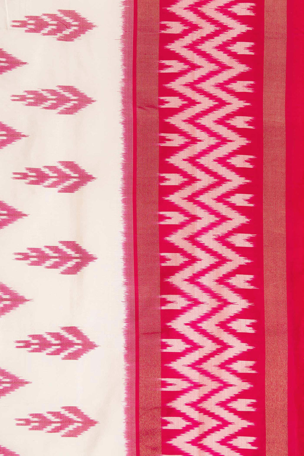 Border image of Off White Dual Tone Double Ikat Saree with Ikat Print on the body and Zari Border. 