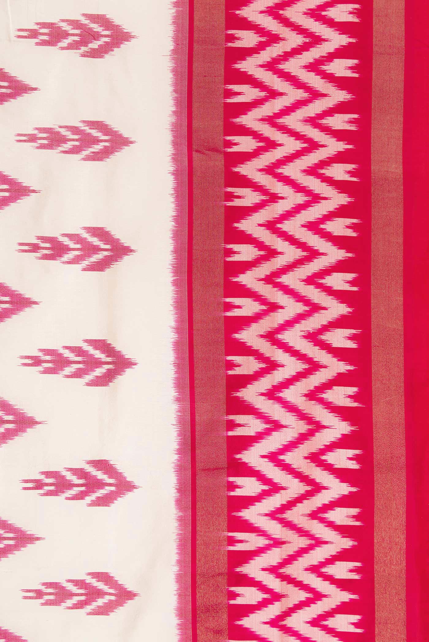 Border image of Off White Dual Tone Double Ikat Saree with Ikat Print on the body and Zari Border. 