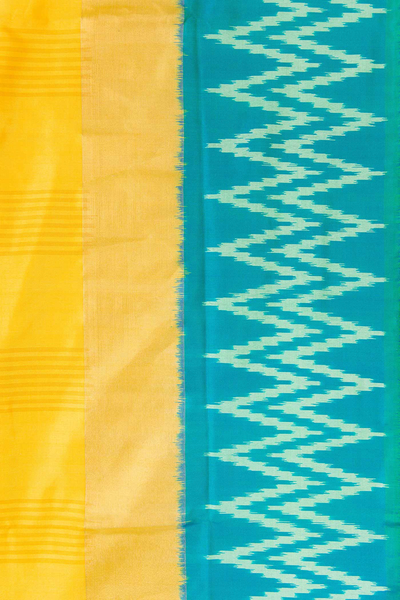 Border image of Yellow Pochampally Silk Saree with Checked design on the body and Ikat Border