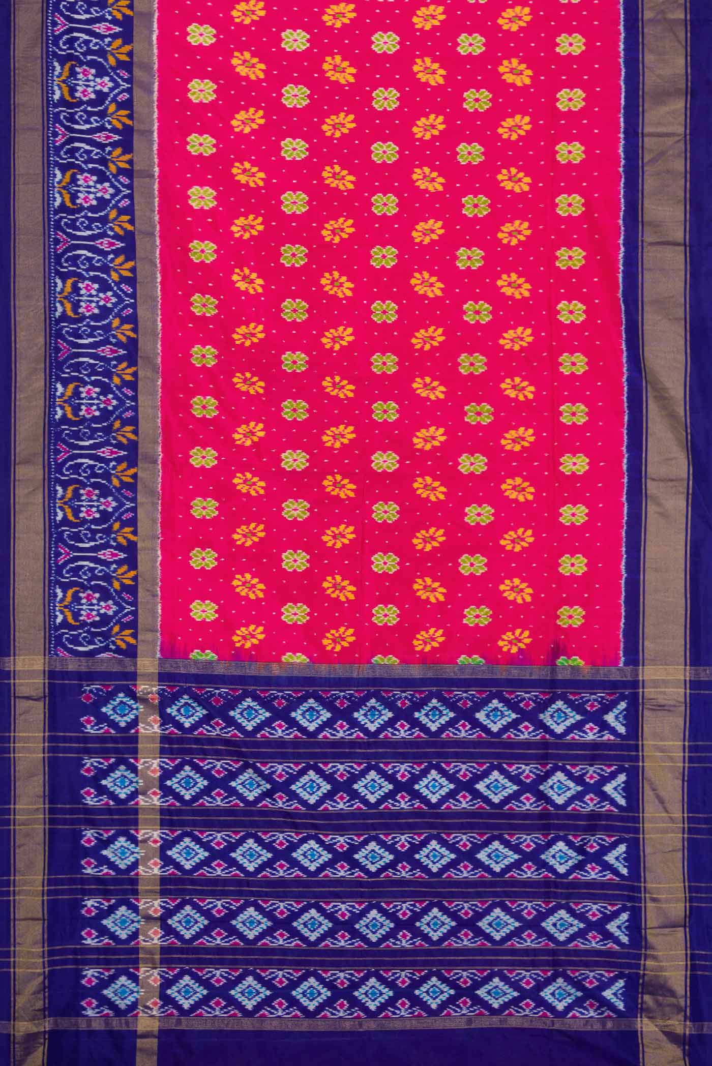 Flat view of Pink Dual Tone Double Ikat Saree with Ikat Print on the body and Ikat Border. 