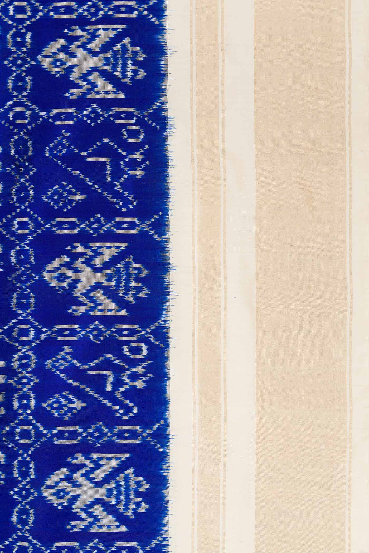 Border image of Royal Blue Dual Tone Double Ikat Saree with Ikat Print on the body and Zari Border. 