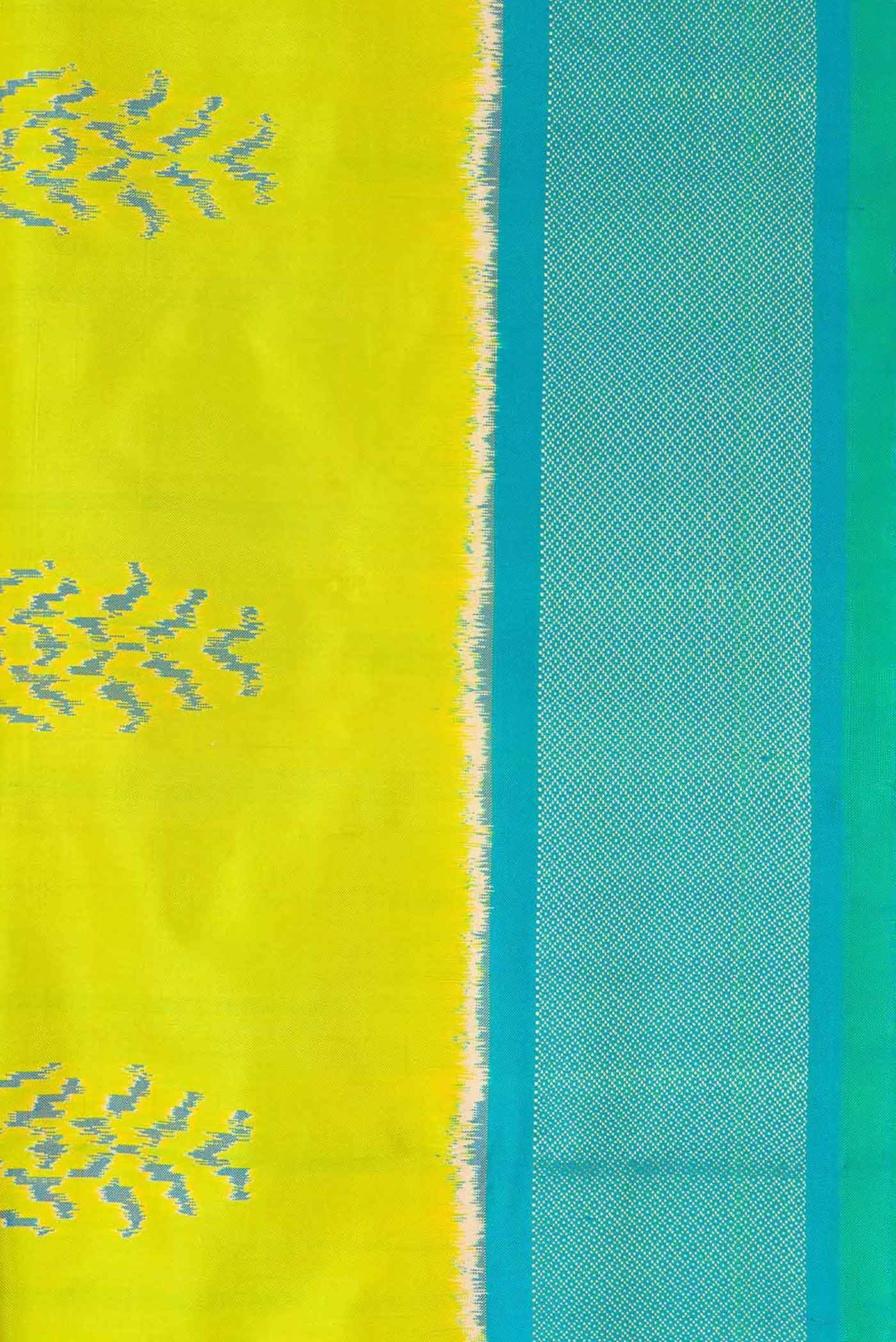 Border image of Parrot Green Dual Tone Double Ikat Saree with Ikat Print on the body and Ikat Border