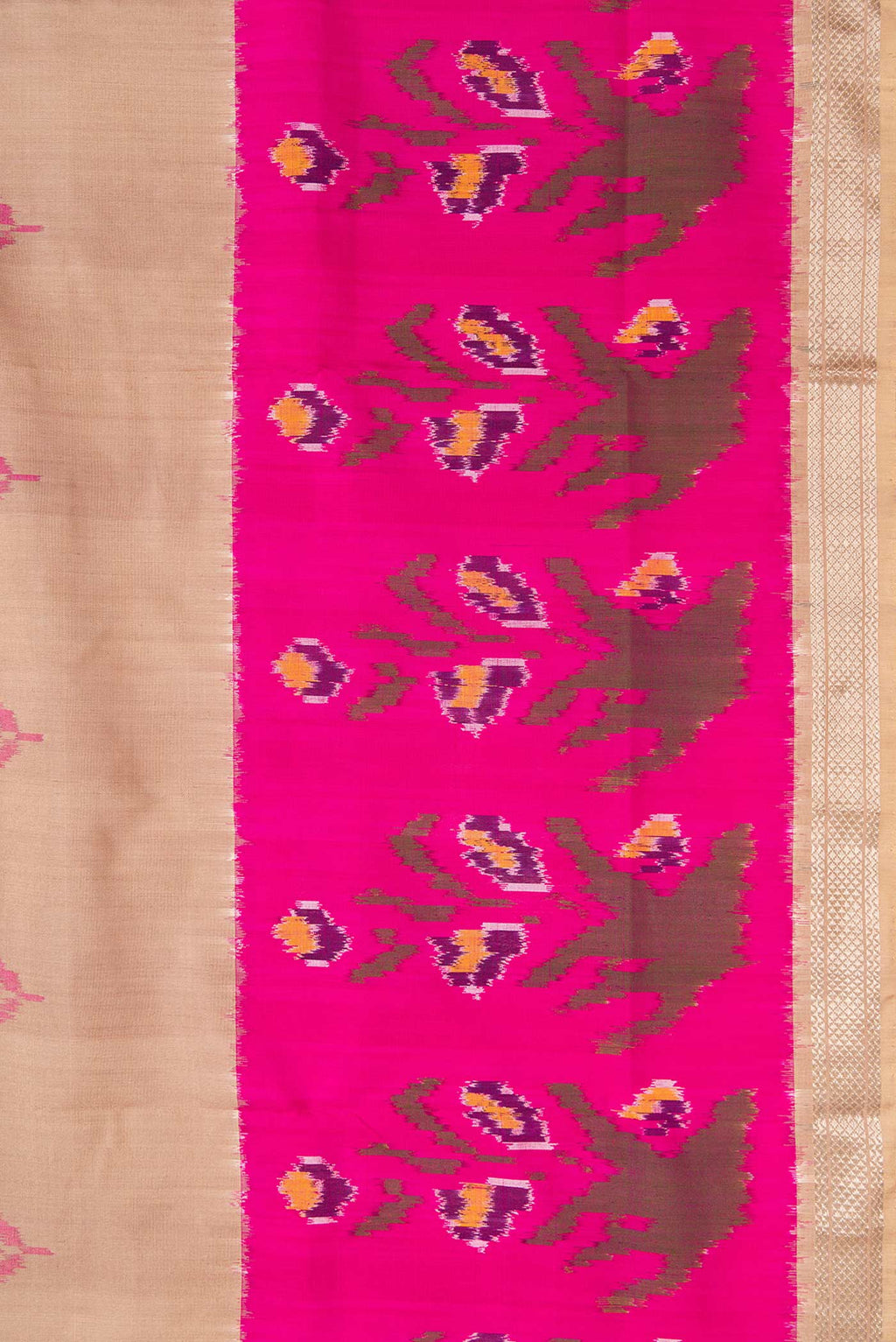 Border image of Beige Dual Tone Double Ikat Saree with Ikat Print on the body and Ikat Border. 