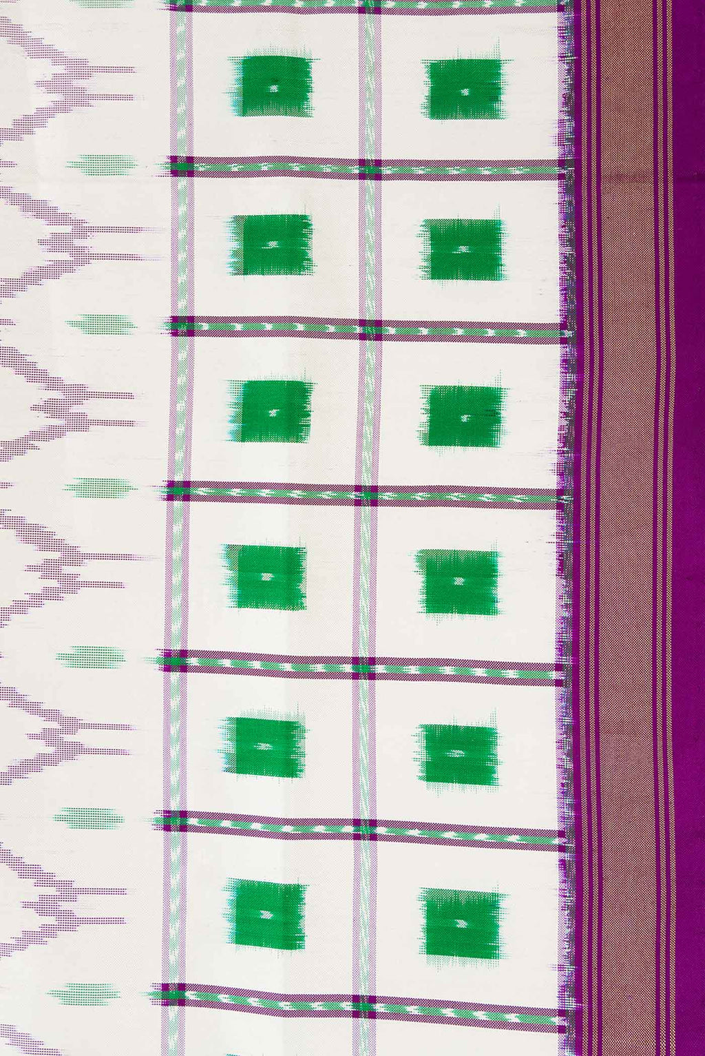 Border image of Off White Dual Tone Double Ikat Saree with Ikat Print on the body and Ikat Border