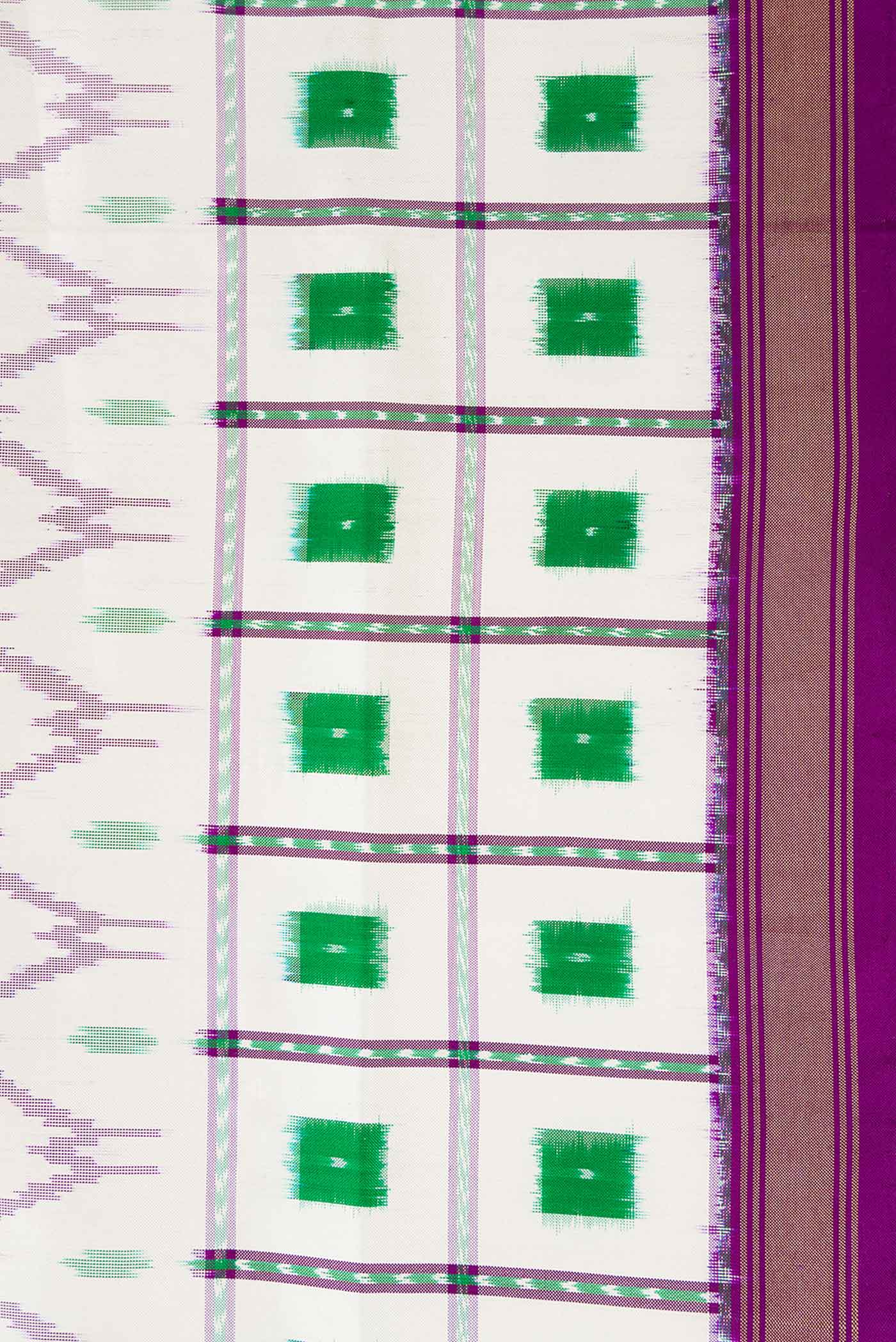 Border image of Off White Dual Tone Double Ikat Saree with Ikat Print on the body and Ikat Border