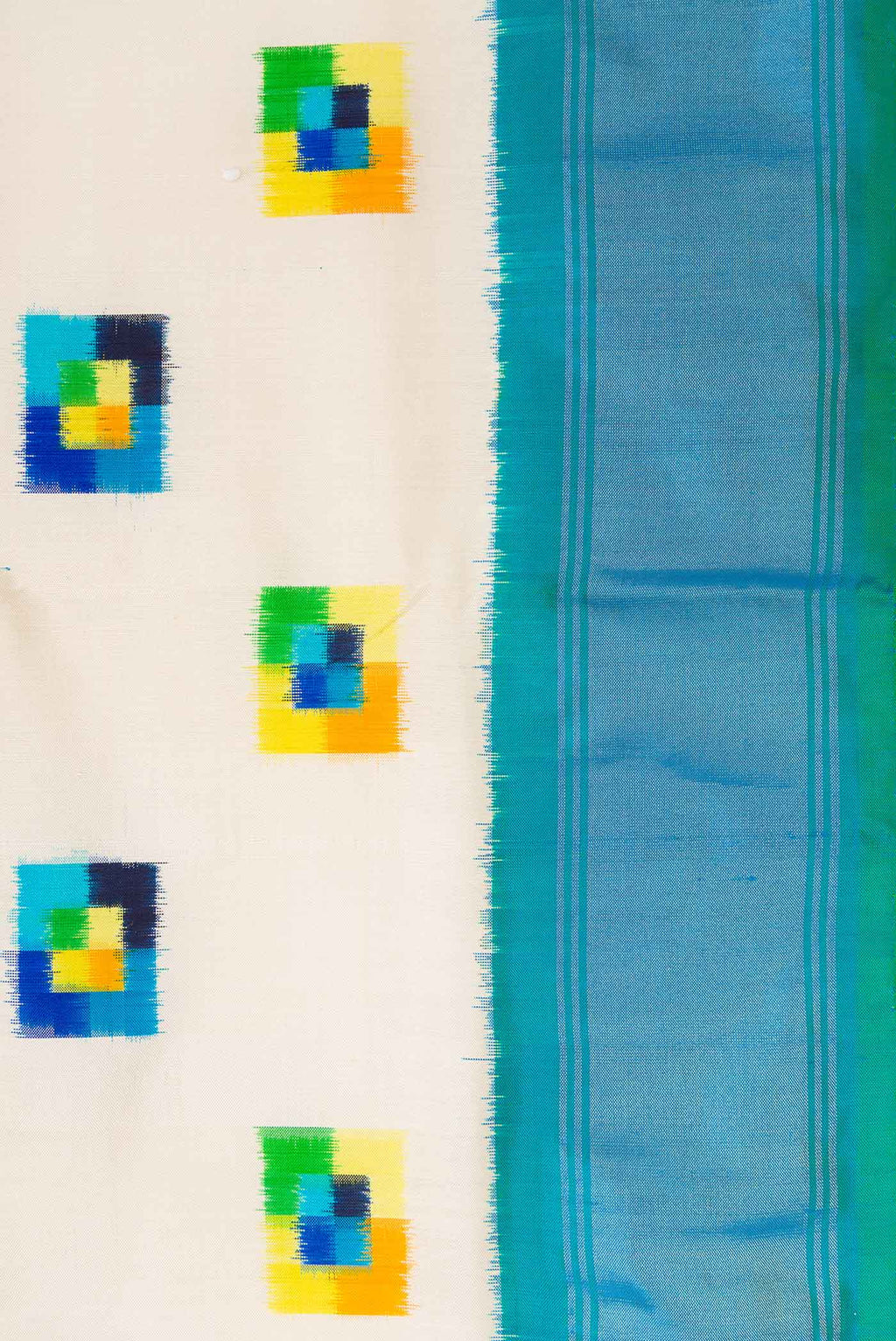 Border image of Off White Pochampally Silk Saree with Pure Ikat on the body and Zari Border