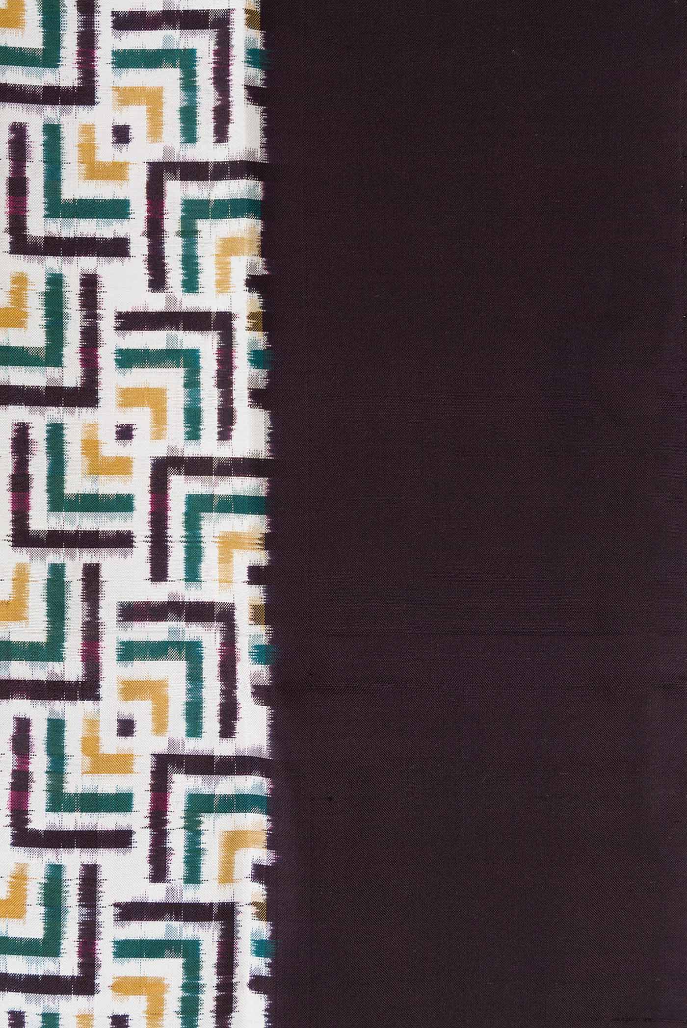 Border image of Off White Pochampally Silk Saree with Pure Ikat on the body and Plain Border