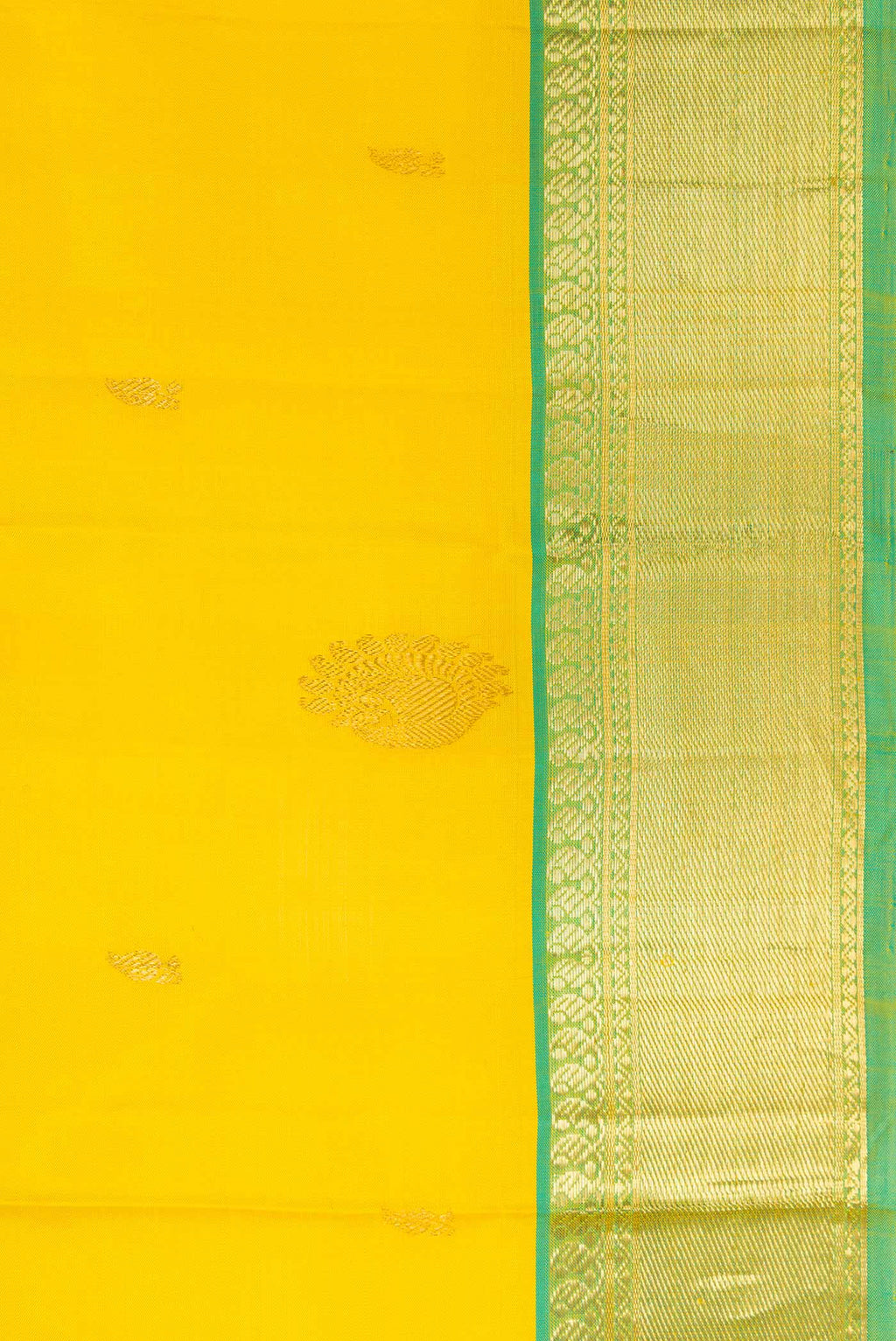 Border image of Lemon Yellow Dual Tone Kanjivaram Silk Saree with Zari Butta on the body and Zari Border. 