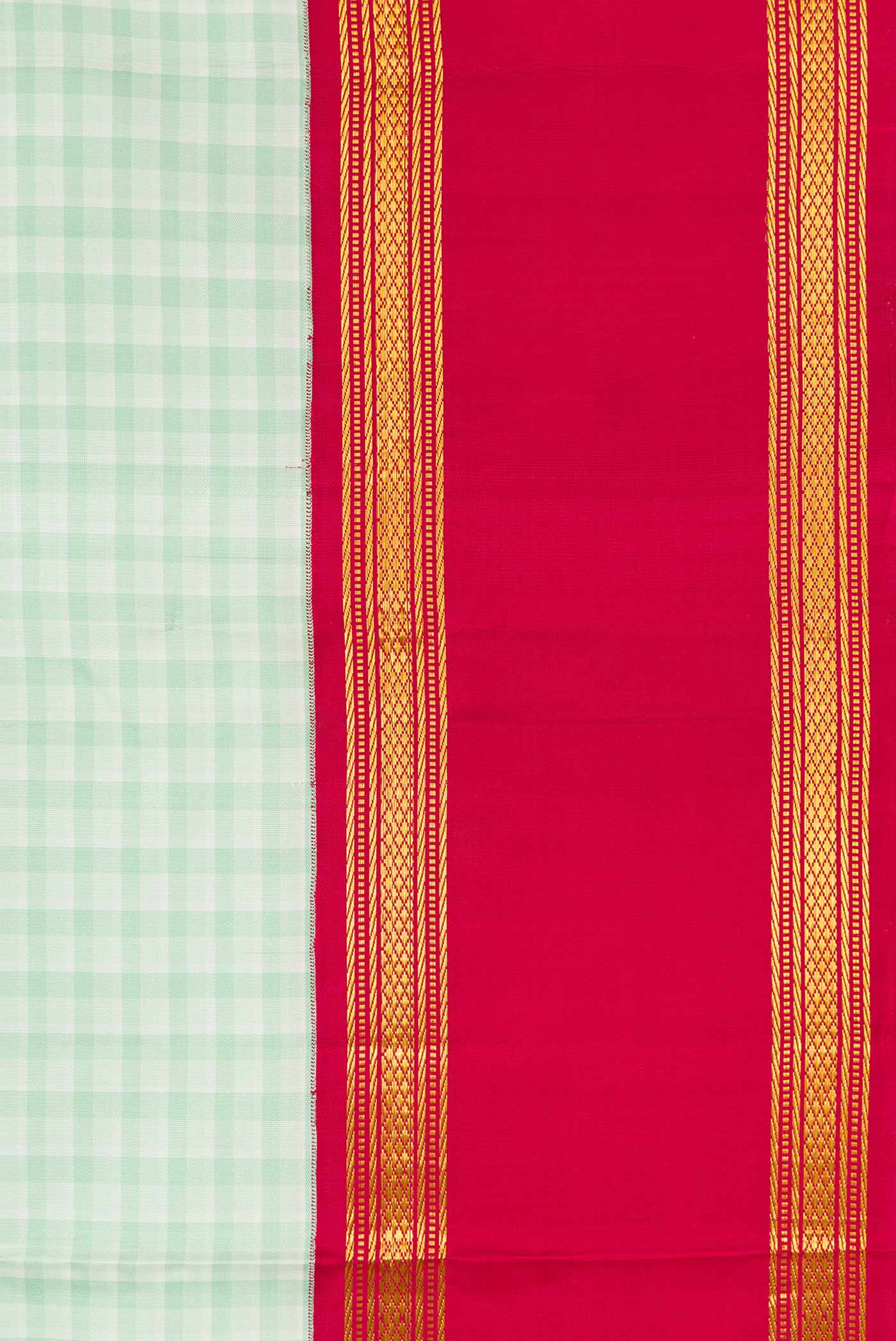 Border image of Pista Green Dual Tone Kanjivaram Silk Saree with Checked design on the body and Zari Border. 