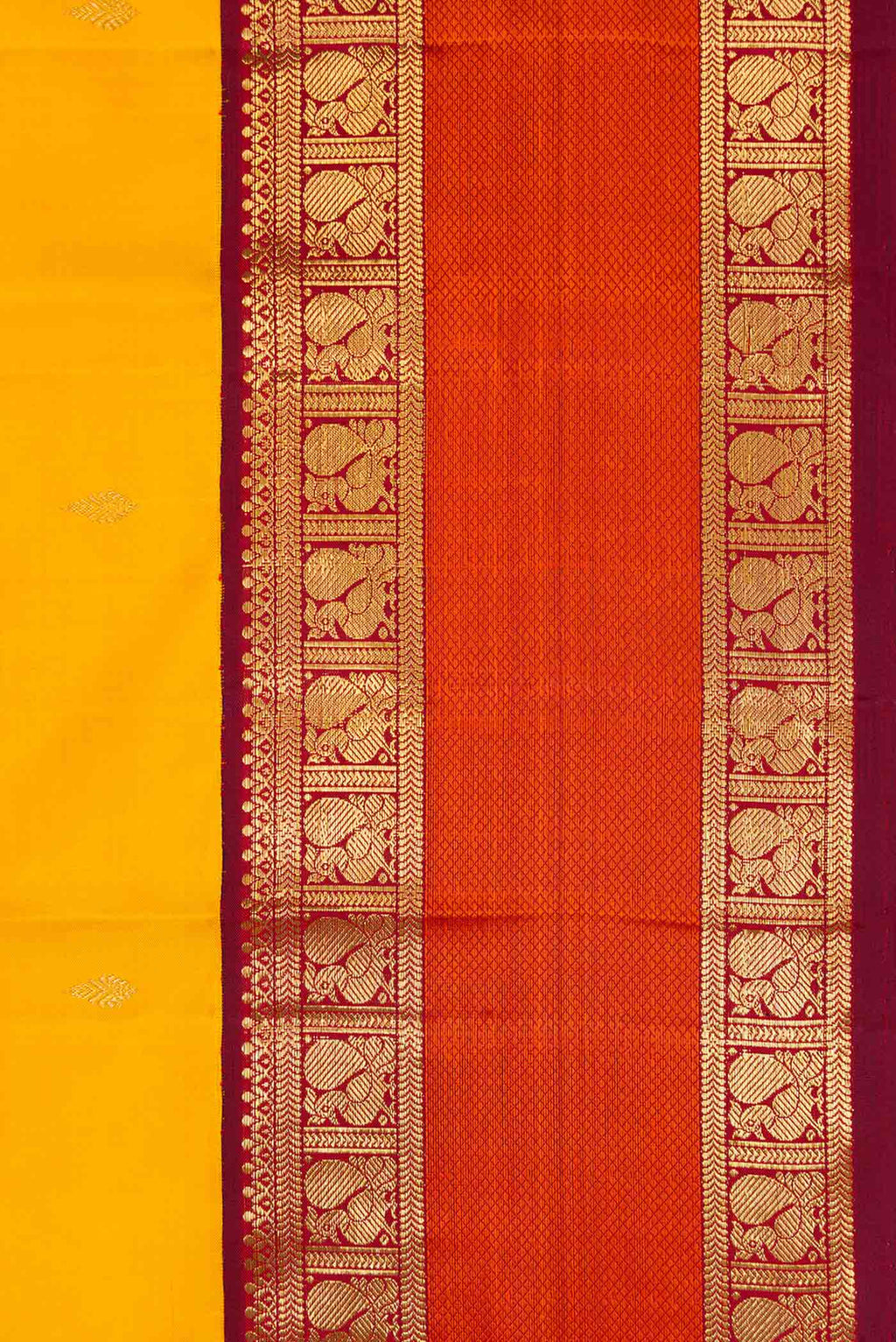 Border image of Pure Silk Pure Zari Mustard Dual Tone Kanchipuram Saree with Zari Butta on the body and Zari And Thread Border