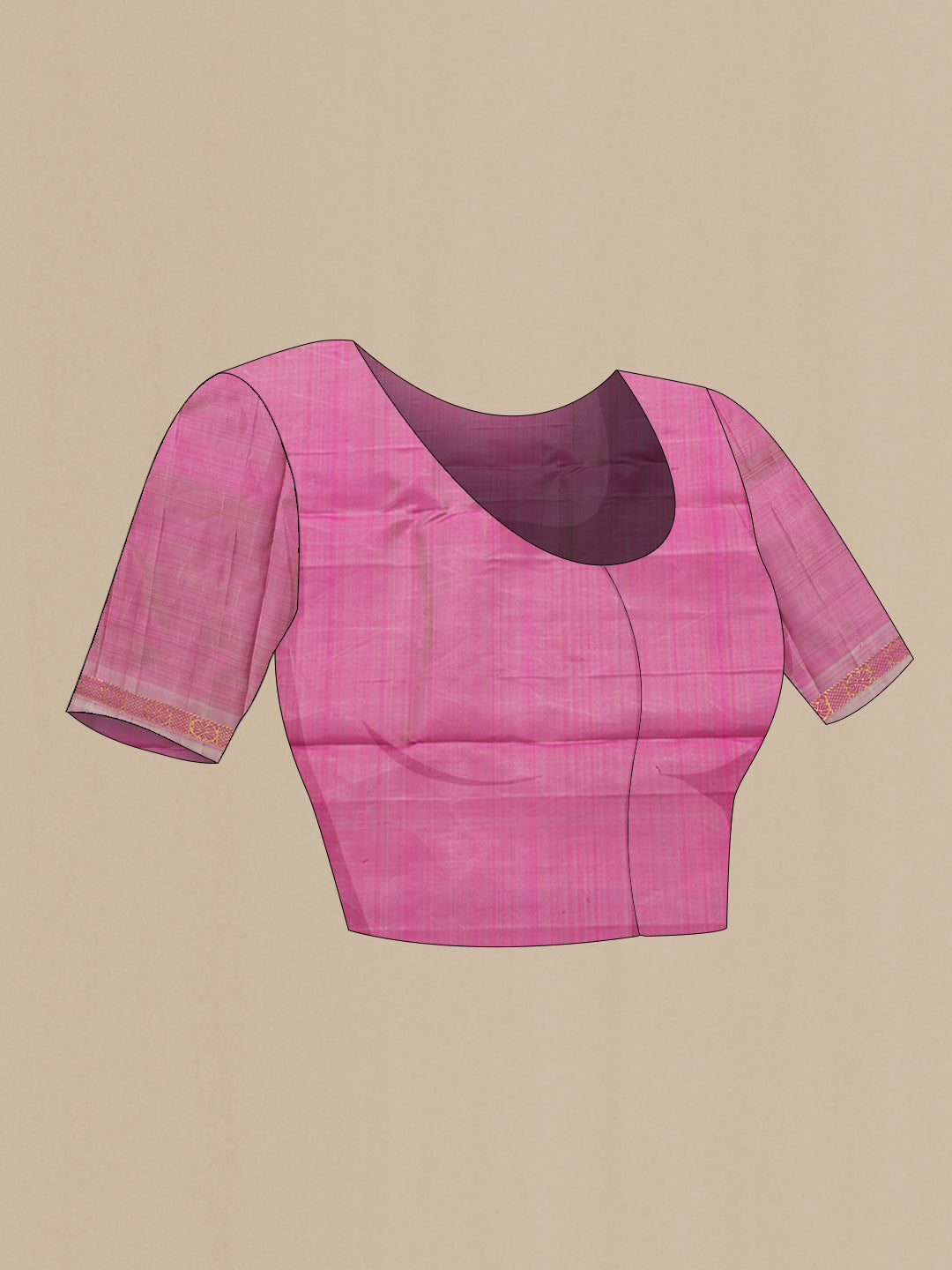 Close up image of the blouse of Pink Dual Tone Kanchipuram Silk Saree with Plain Body and Zari Border. 