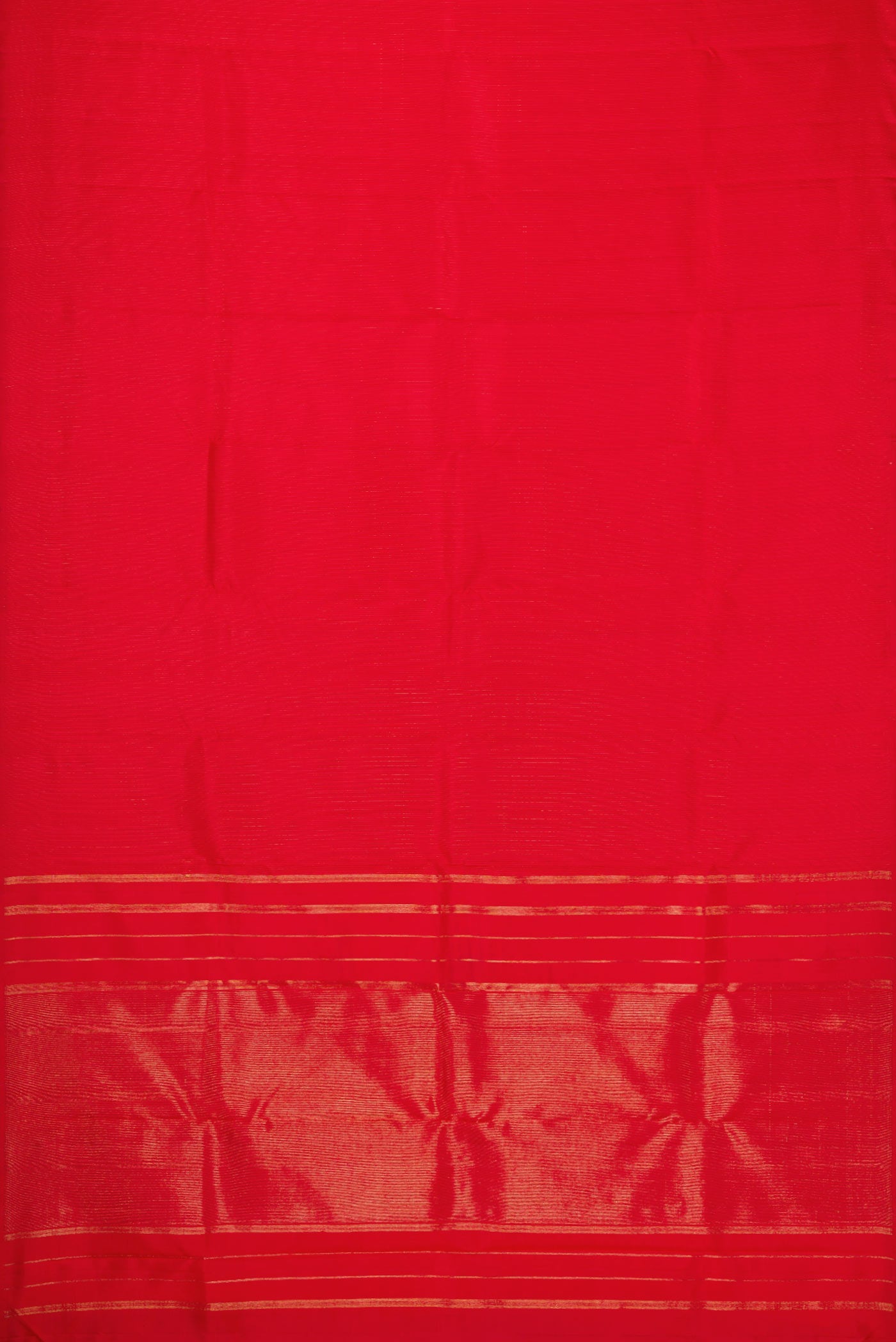 Flat view of Pure Silk Pure Zari Red Dual Tone Kanjivaram Saree with Stripes on the body and Without Border. 