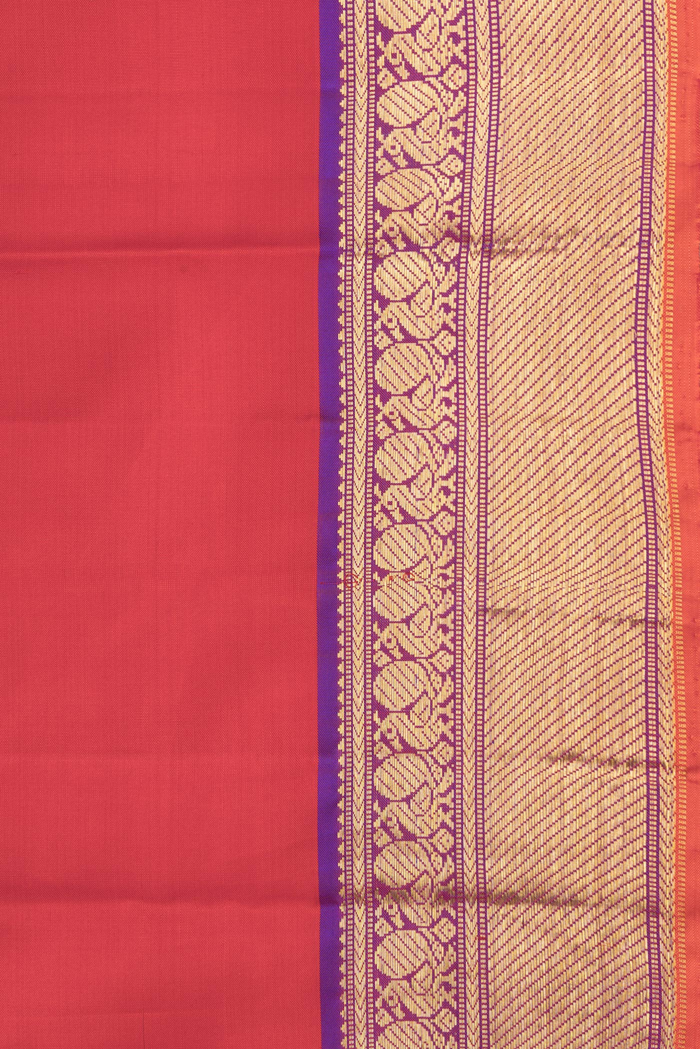 Border image of Red Dual Tone Kanchipuram Silk Saree with Plain Body and Zari Border. 