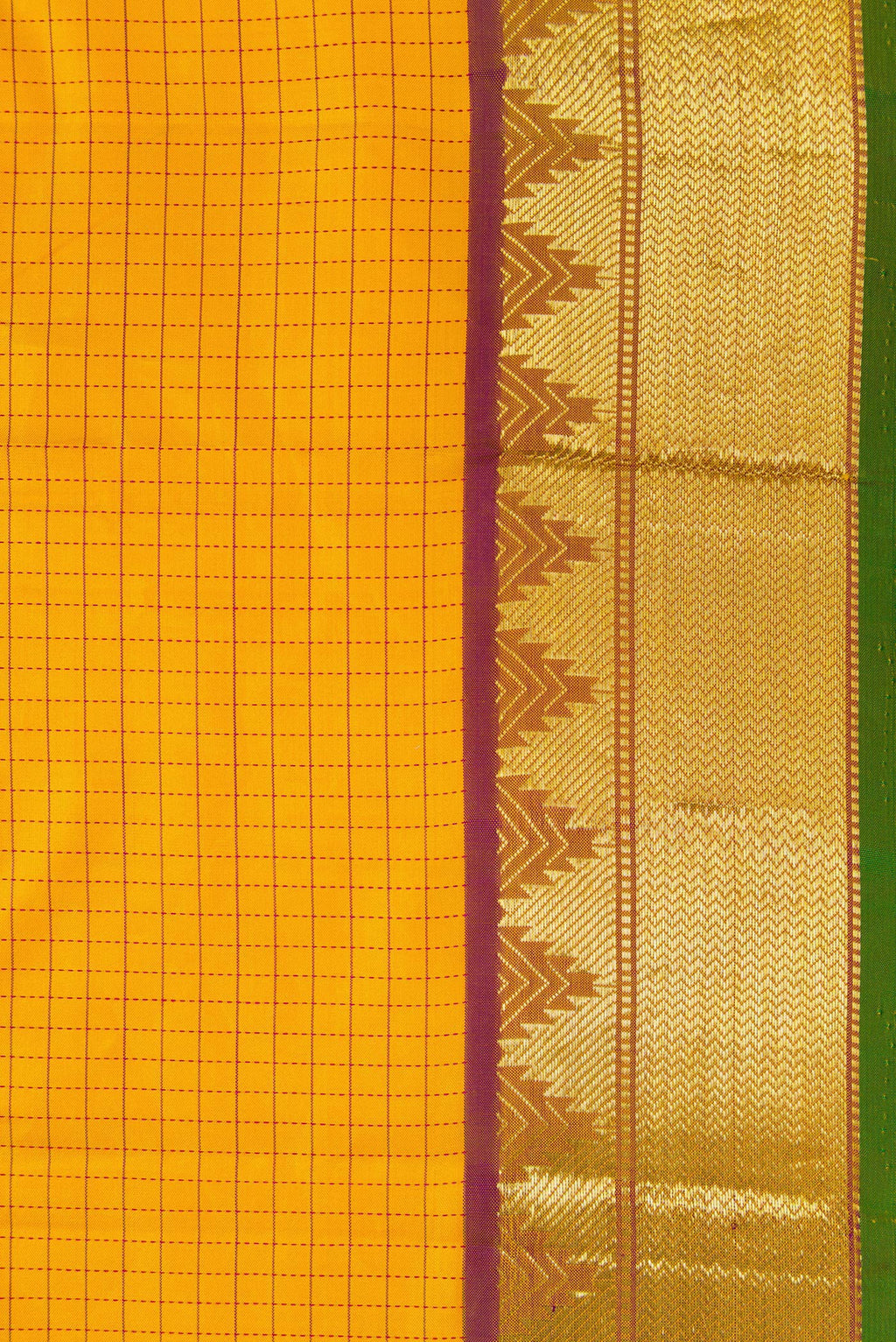 Border image of Mustard Dual Tone Kanjivaram Silk Saree with Checked design on the body and Zari Border. 