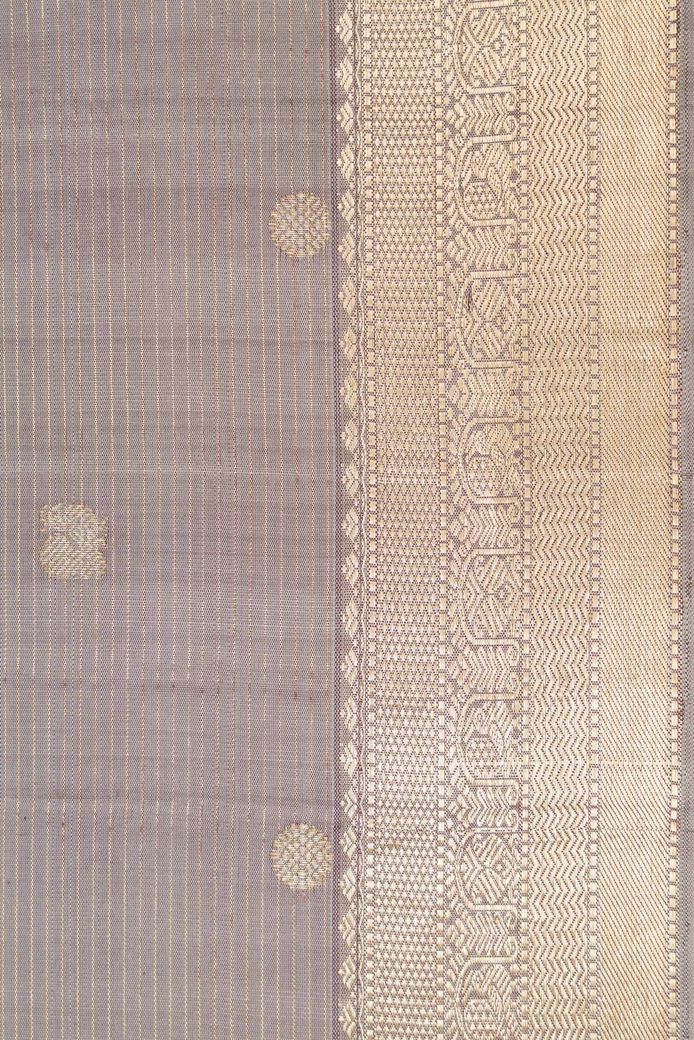 Border image of Grey Dual Tone Kanjivaram Silk Saree with Zari Butta on the body and Zari Border. 