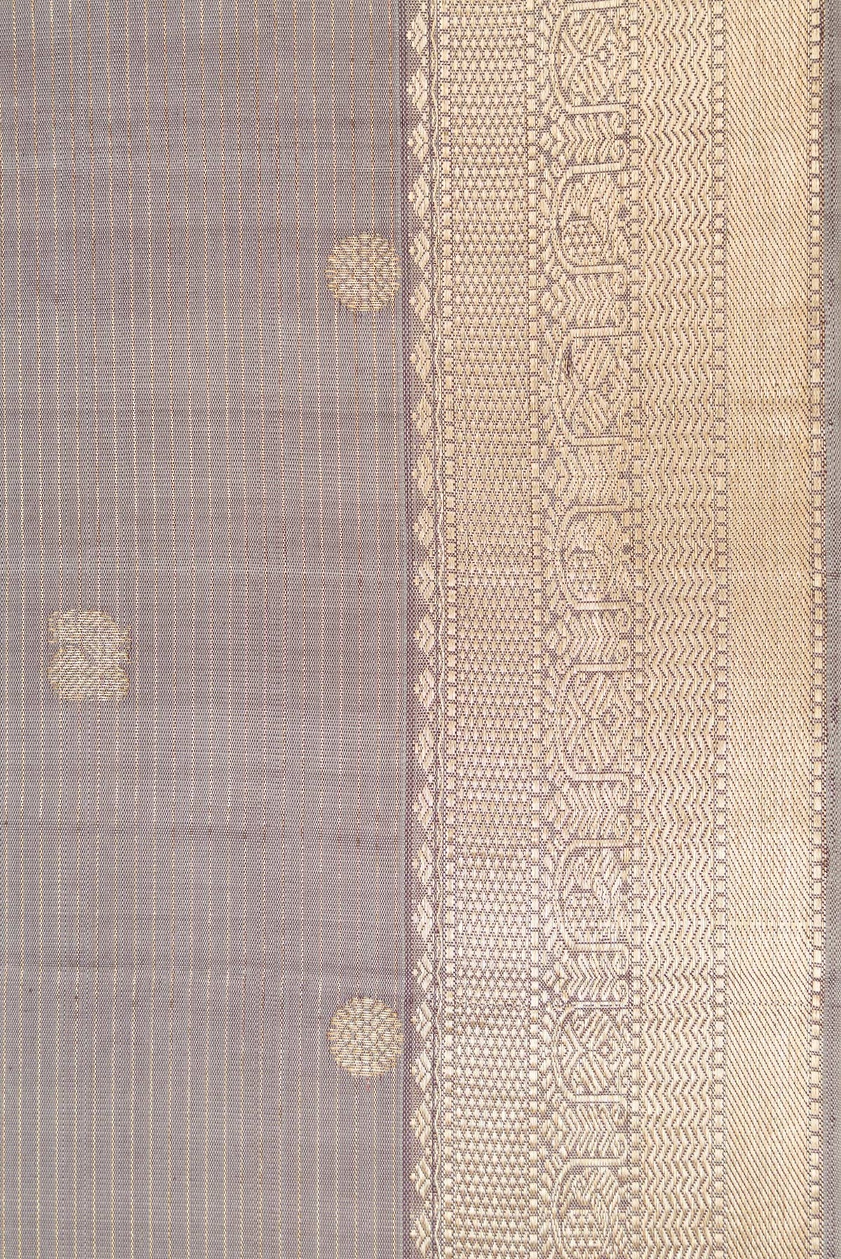 Border image of Grey Dual Tone Kanjivaram Silk Saree with Zari Butta on the body and Zari Border. 