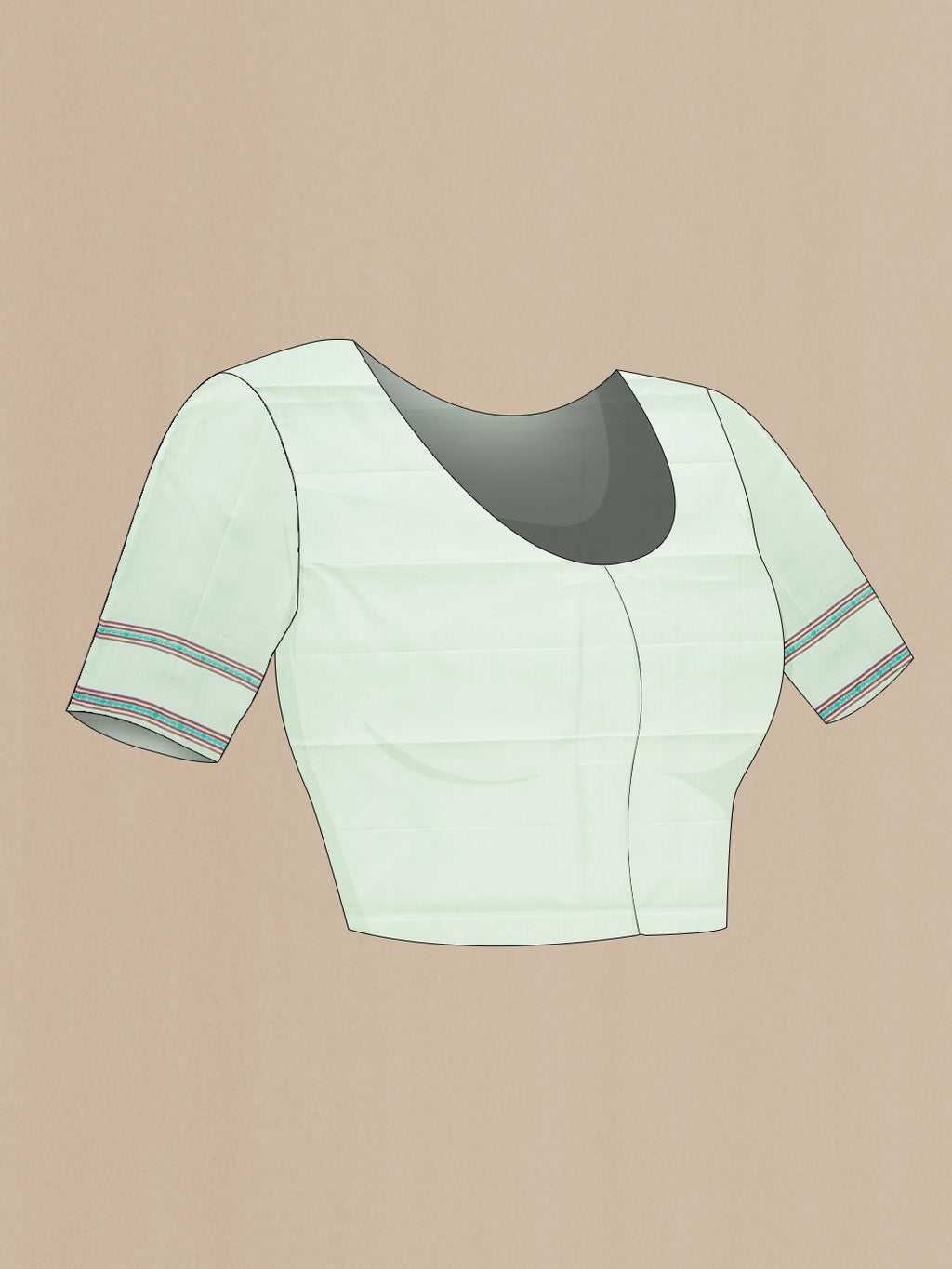 Close up image of the blouse of Pure Silk Pure Zari Purple Dual Tone Kanjivaram Saree with Checked design on the body and Zari And Thread Border. 