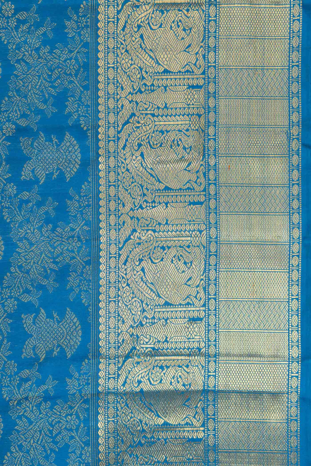 Border image of Pure Silk Pure Zari Peacock Blue Dual Tone Kanchipuram Saree with Zari Brocade on the body and Zari Border