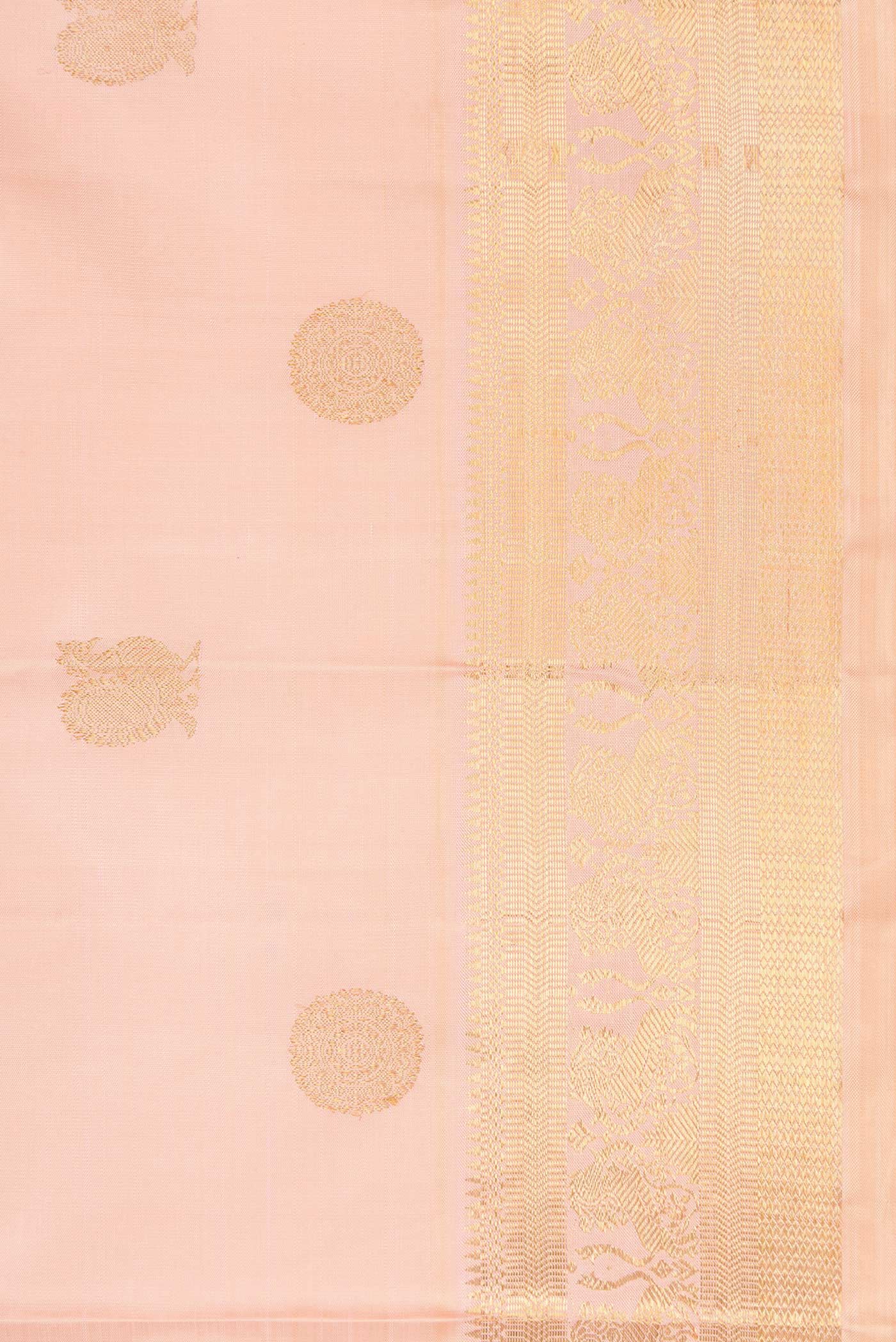 Border image of Pure Silk Pure Zari Rose Gold Dual Tone Kanjivaram Saree with Zari Butta on the body and Zari Border. 