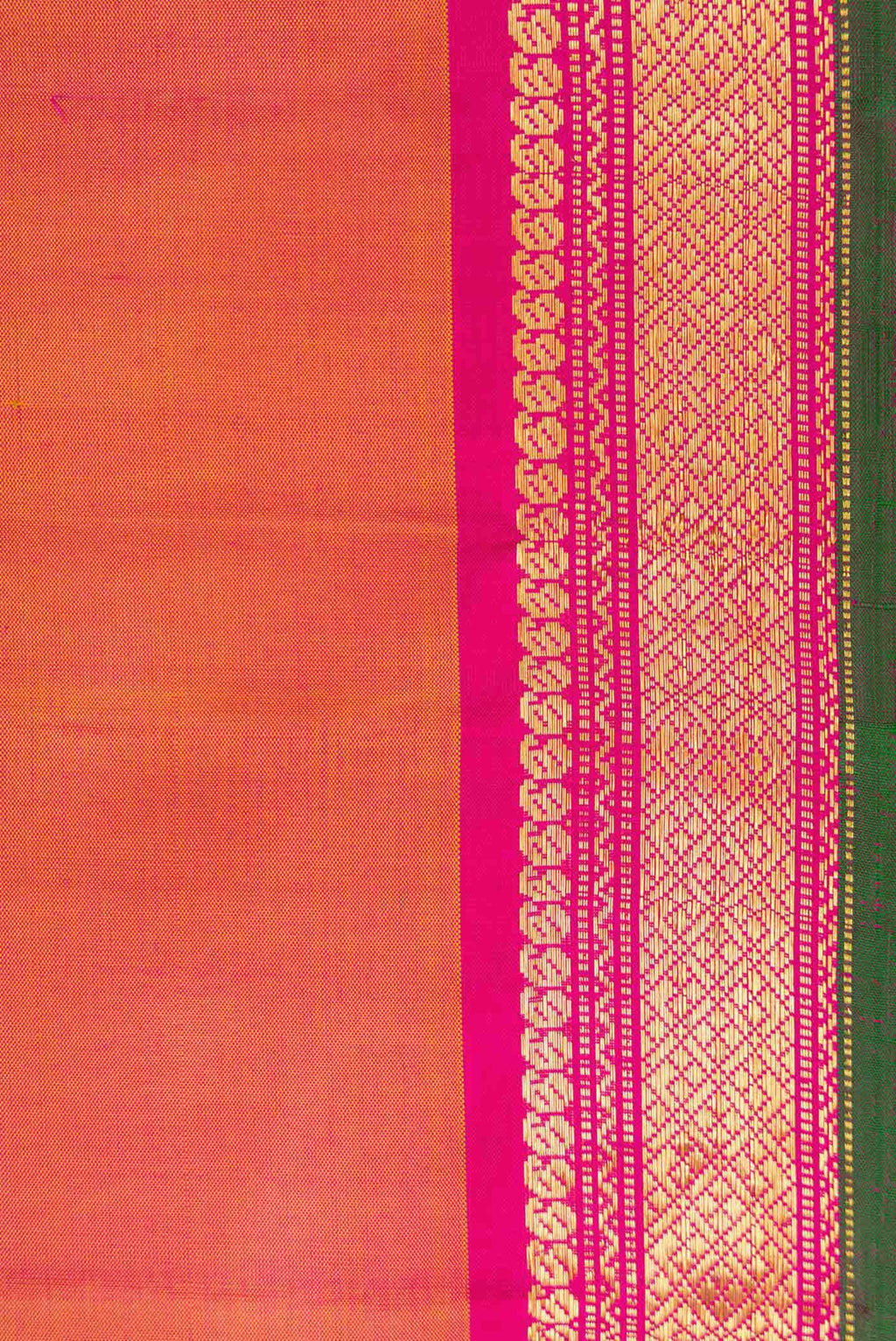 Border image of Coral Dual Tone Kanjivaram Silk Saree with Plain Body and Zari Border. 