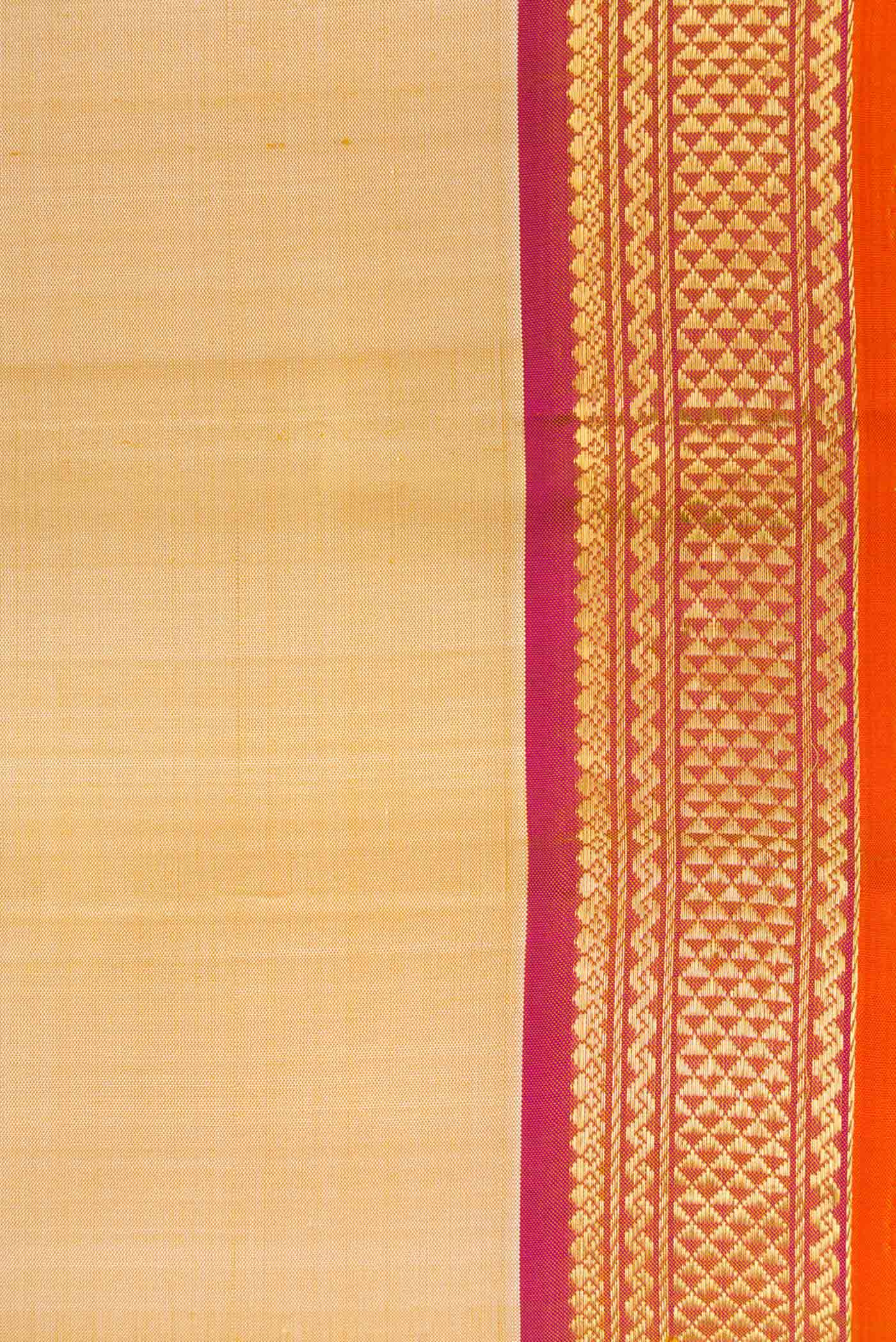 Border image of Beige Dual Tone Kanjivaram Silk Saree with Plain Body and Thread Border. 