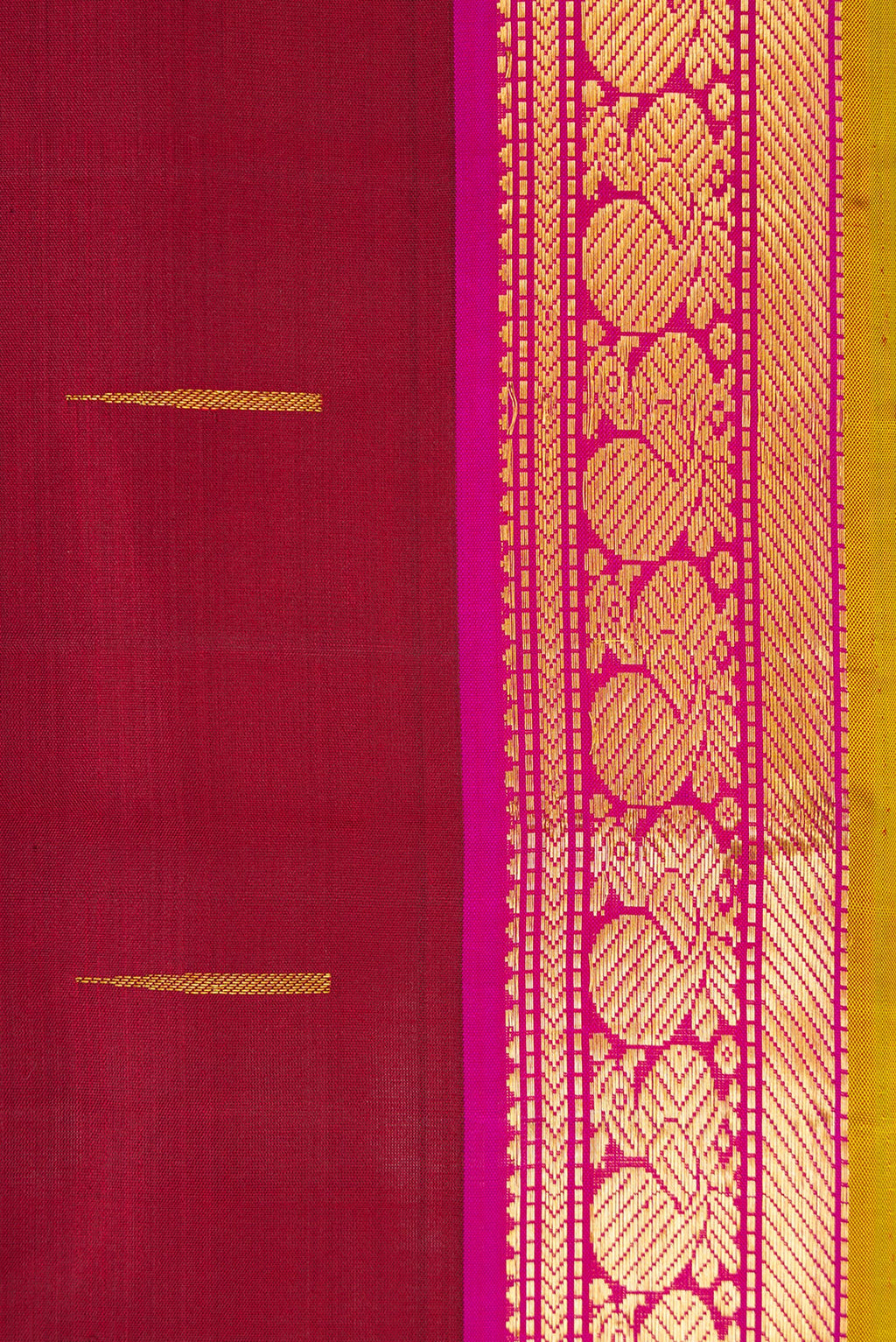 Border image of Maroon Dual Tone Kanchipuram Silk Saree with Zari Butta on the body and Zari Border. 