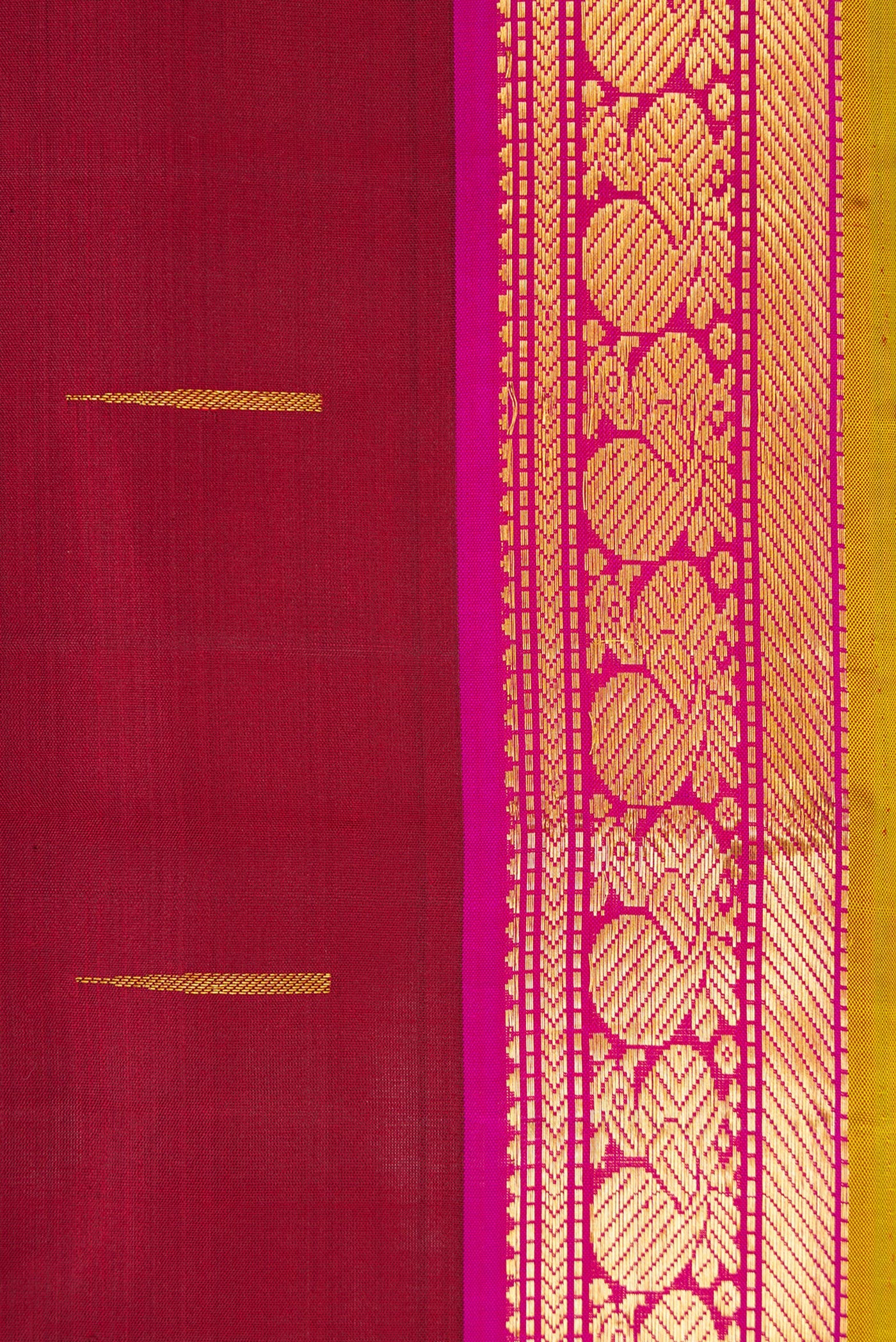 Border image of Maroon Dual Tone Kanchipuram Silk Saree with Zari Butta on the body and Zari Border. 