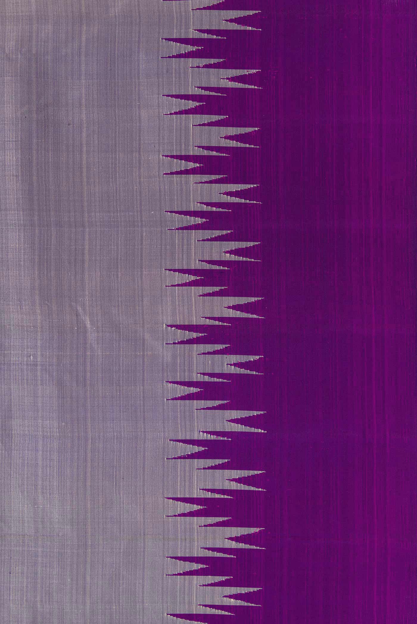 Border image of Grey Dual Tone Kanchipuram Silk Saree with Plain Body and Temple Border. 