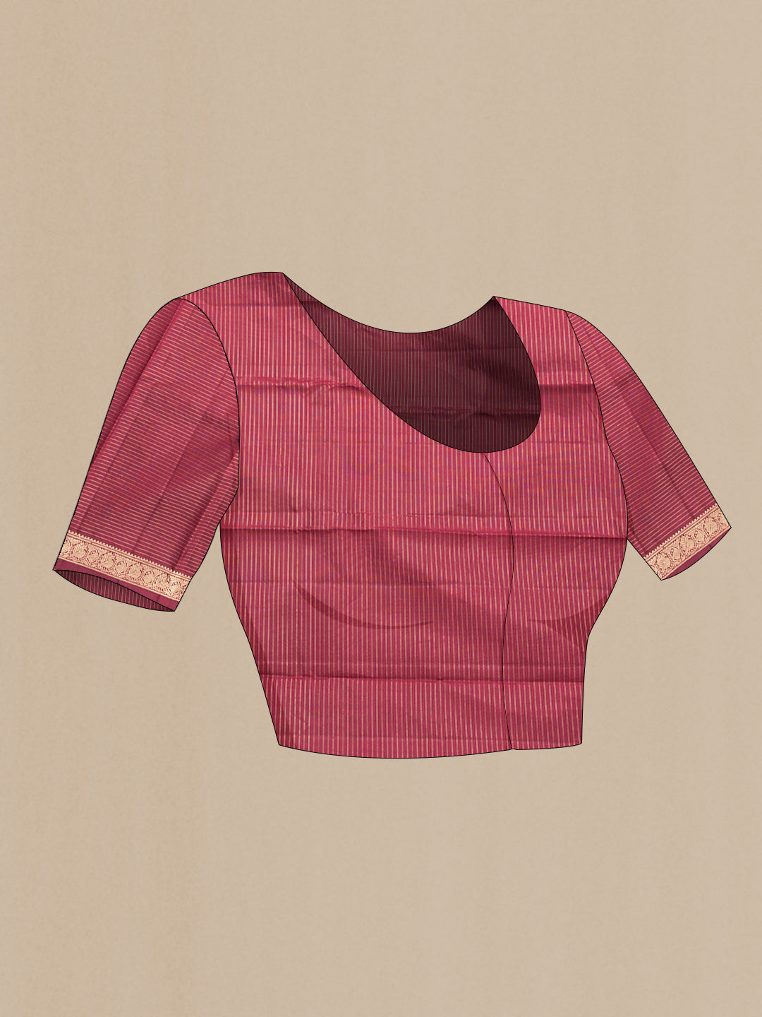 Close up image of the blouse of Maroon Dual Tone Kanchipuram Silk Saree with Checked design on the body and Zari Border. 
