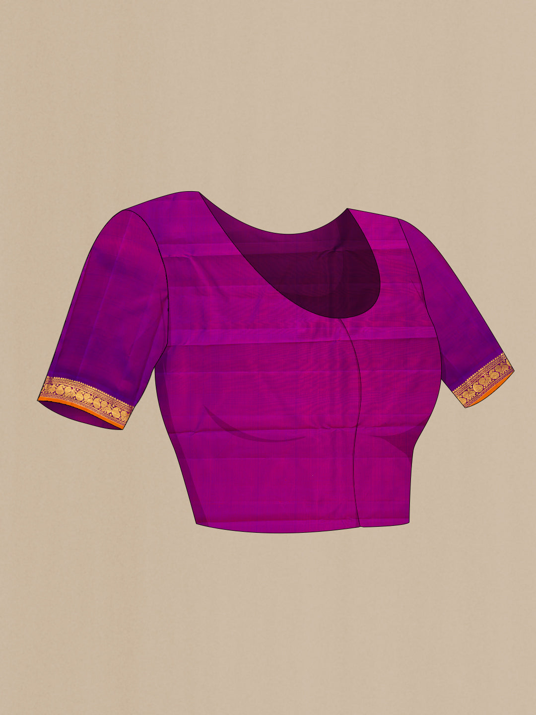 Close up image of the blouse of Pink Dual Tone Kanchipuram Silk Saree with Zari Butta on the body and Zari Border. 