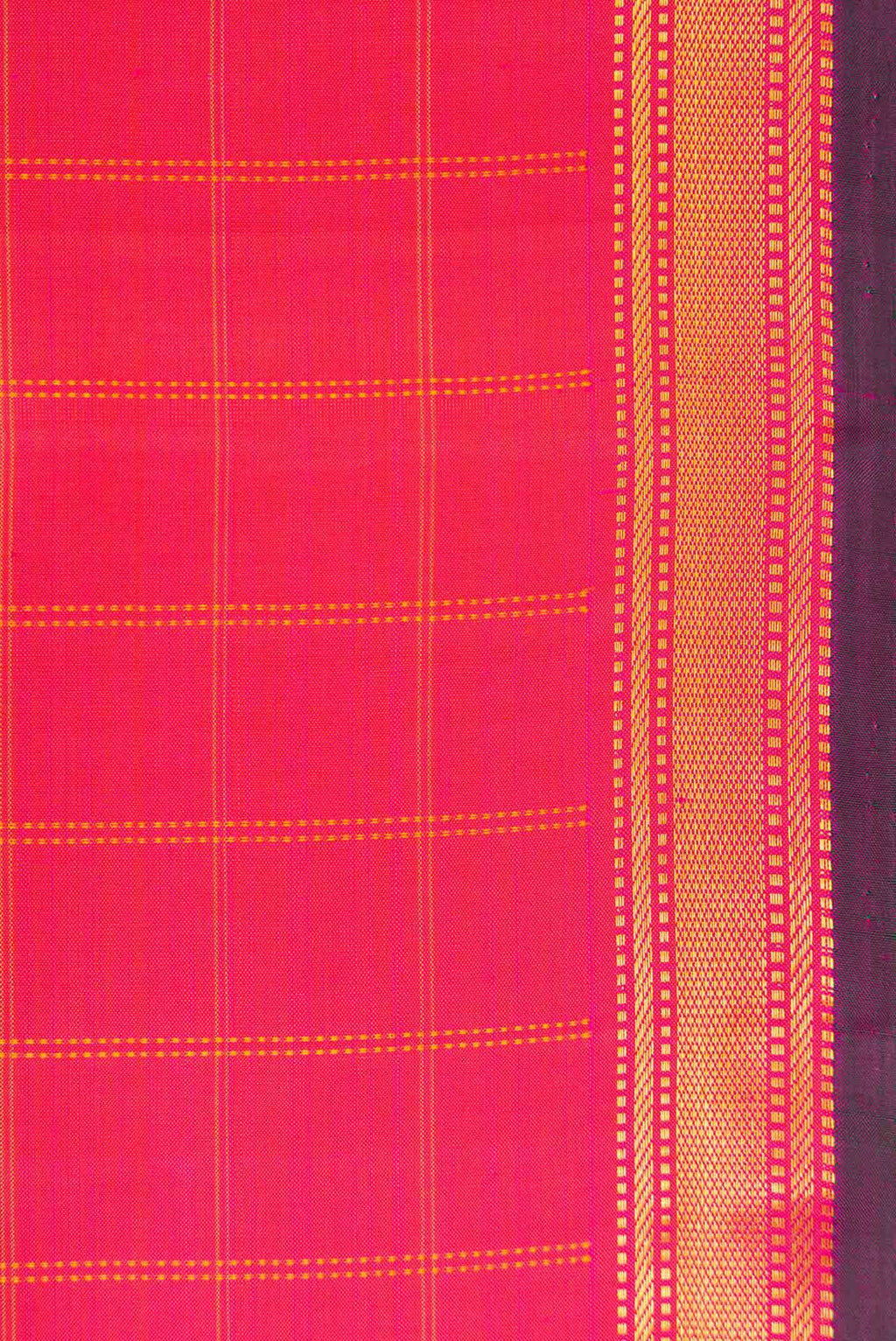 Border image of Orange Dual Tone Kanchipuram Silk Saree with Checked design on the body and Zari Border. 