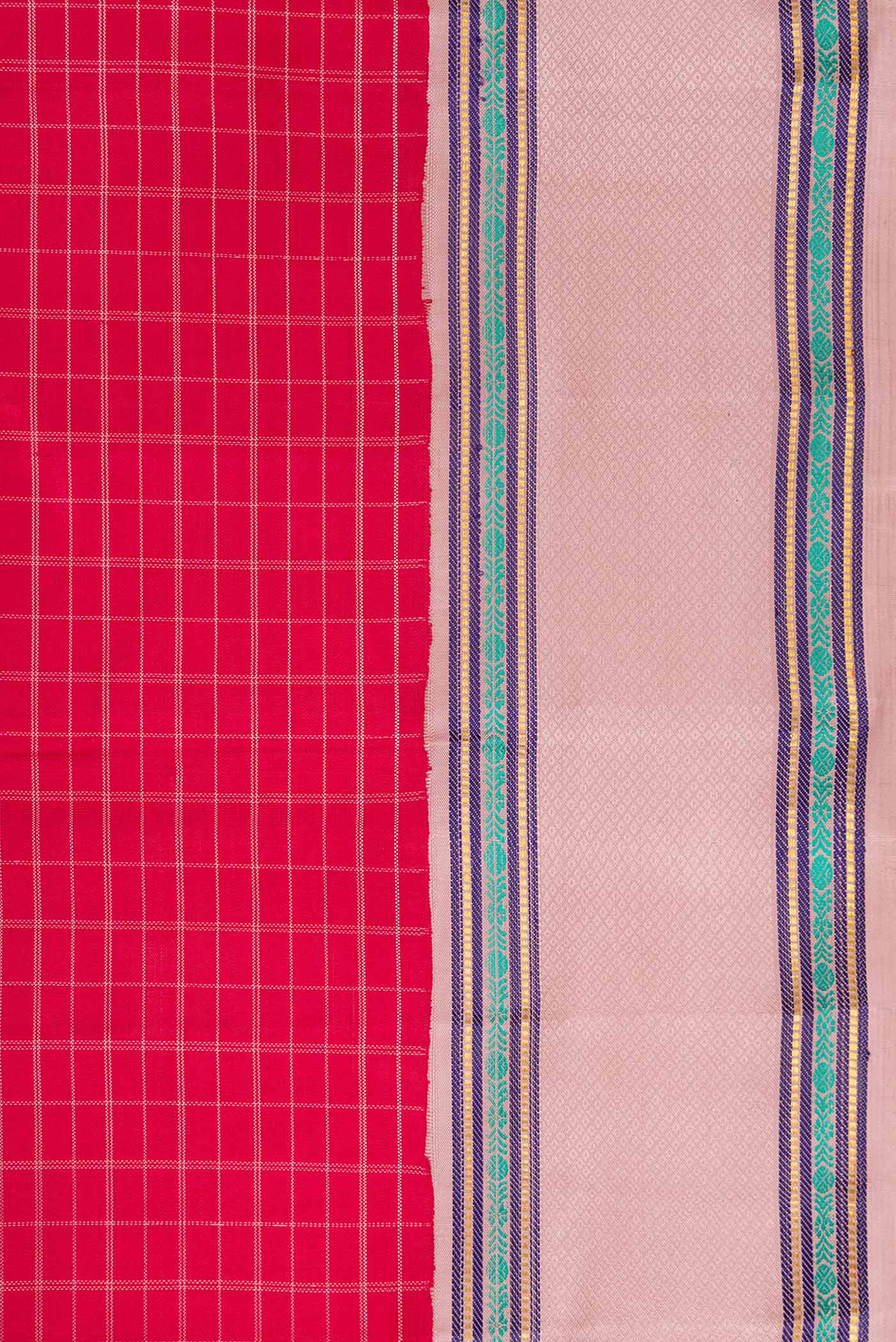 Border image of Pure Silk Pure Zari Maroon Dual Tone Kanjivaram Saree with Checked design on the body and Zari And Thread Border. 