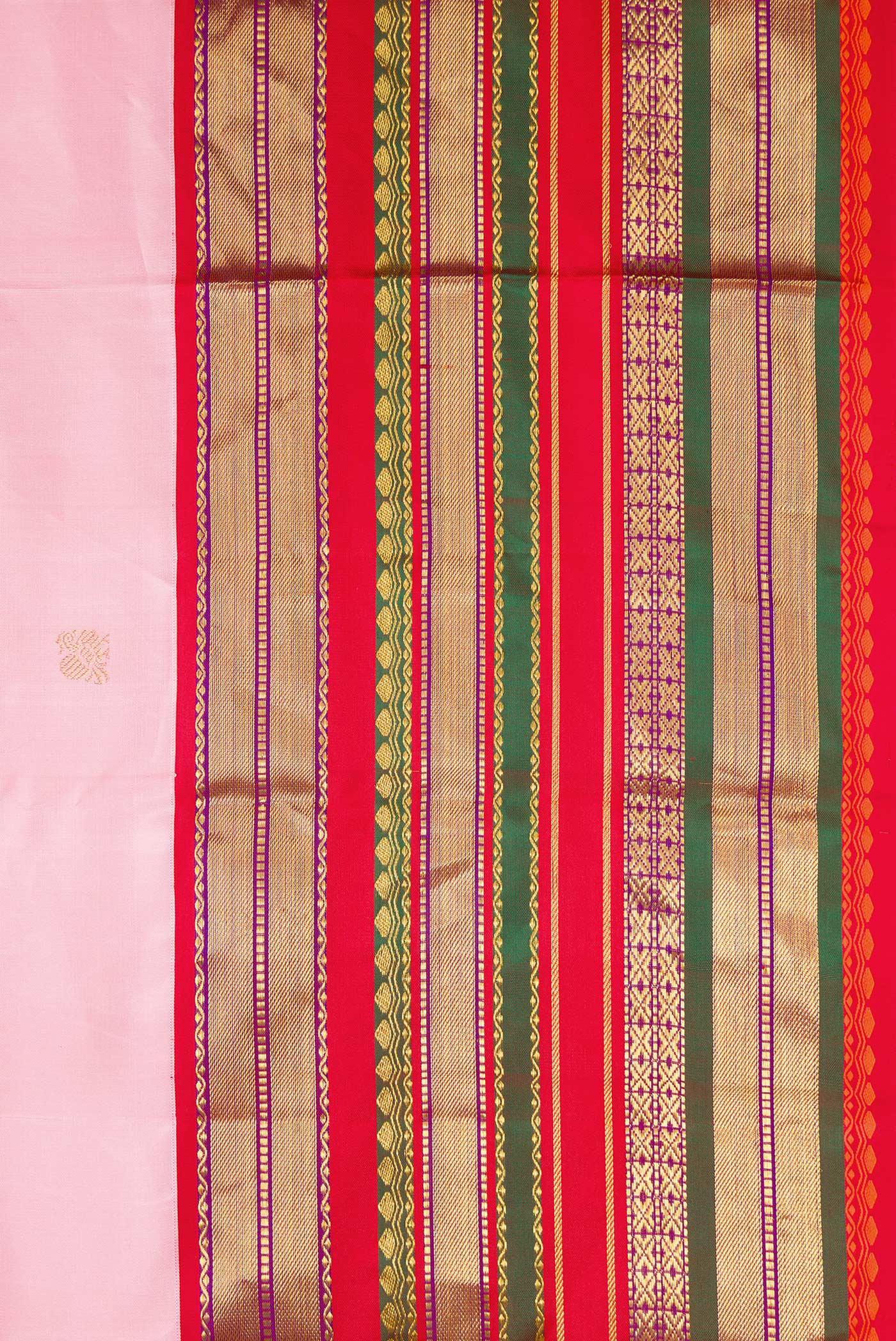 Border image of Pink Dual Tone Kanjivaram Silk Saree with Zari Butta on the body and Zari Border. 