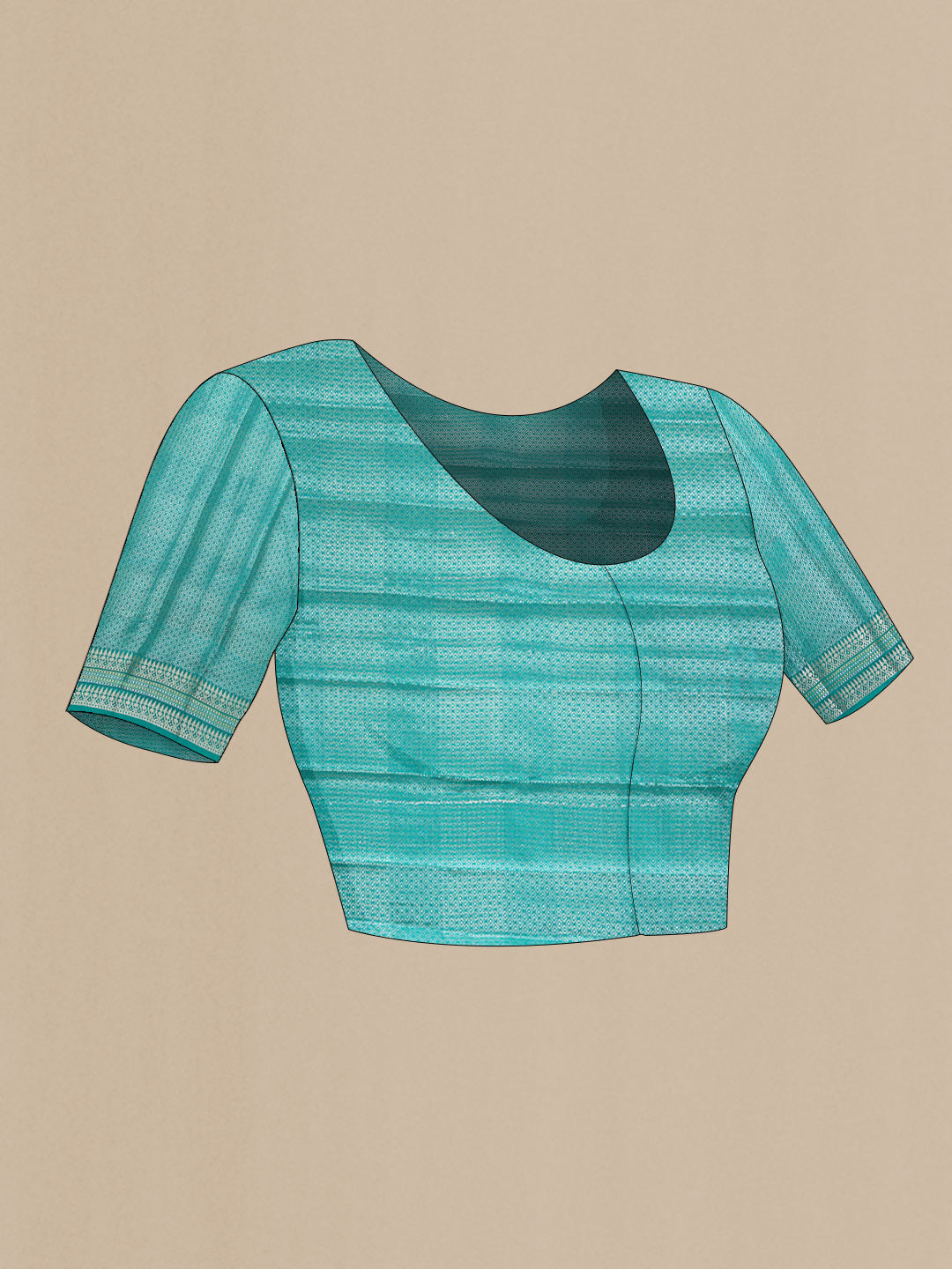 Close up image of the blouse of Sky Blue Dual Tone Tussar Silk Saree with Zari Brocade on the body and Zari Border. 