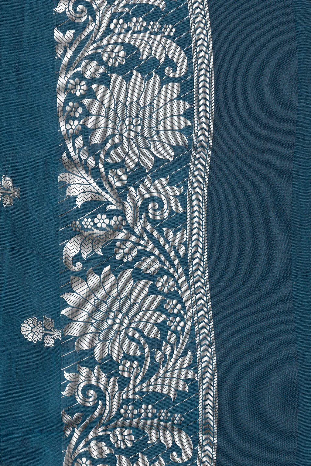 Border image of Peacock Blue Dual Tone Tussar Silk Saree with Zari Butta on the body and Fancy Border. 