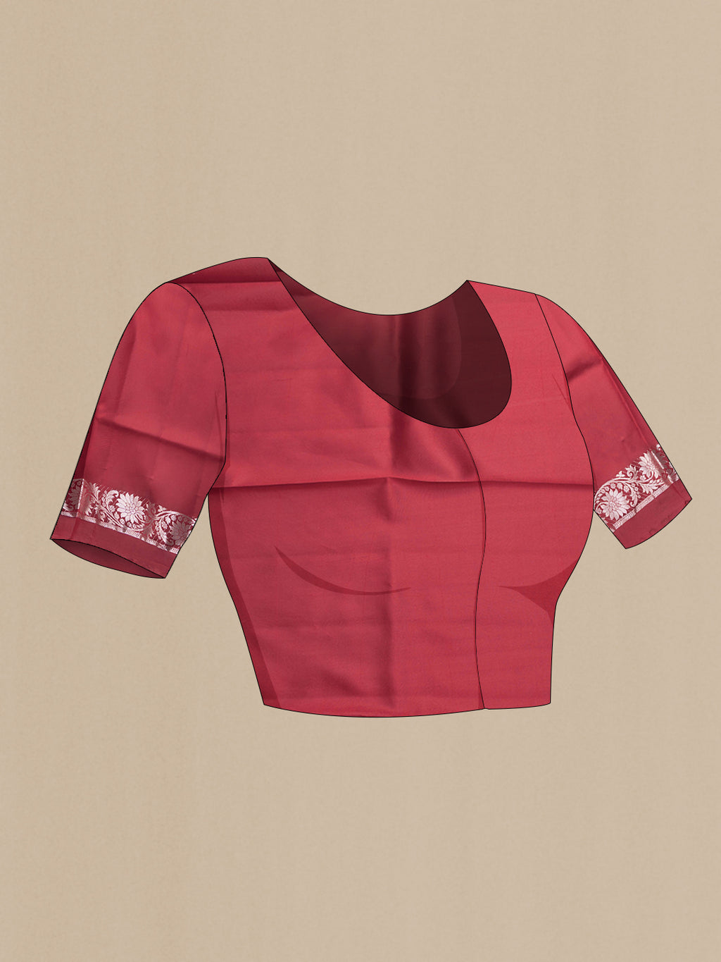 Close up image of the blouse of Maroon Dual Tone Banarasi Kota Silk Saree with Zari Butta on the body and Zari Border. 