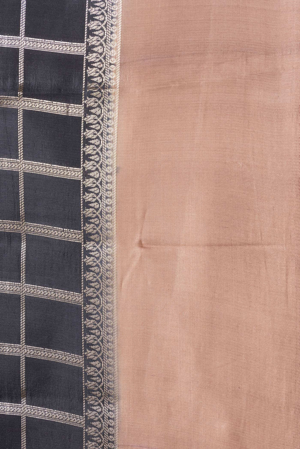 Border image of Black Dual Tone Tussar Silk Saree with Checked design on the body and Zari Border. 