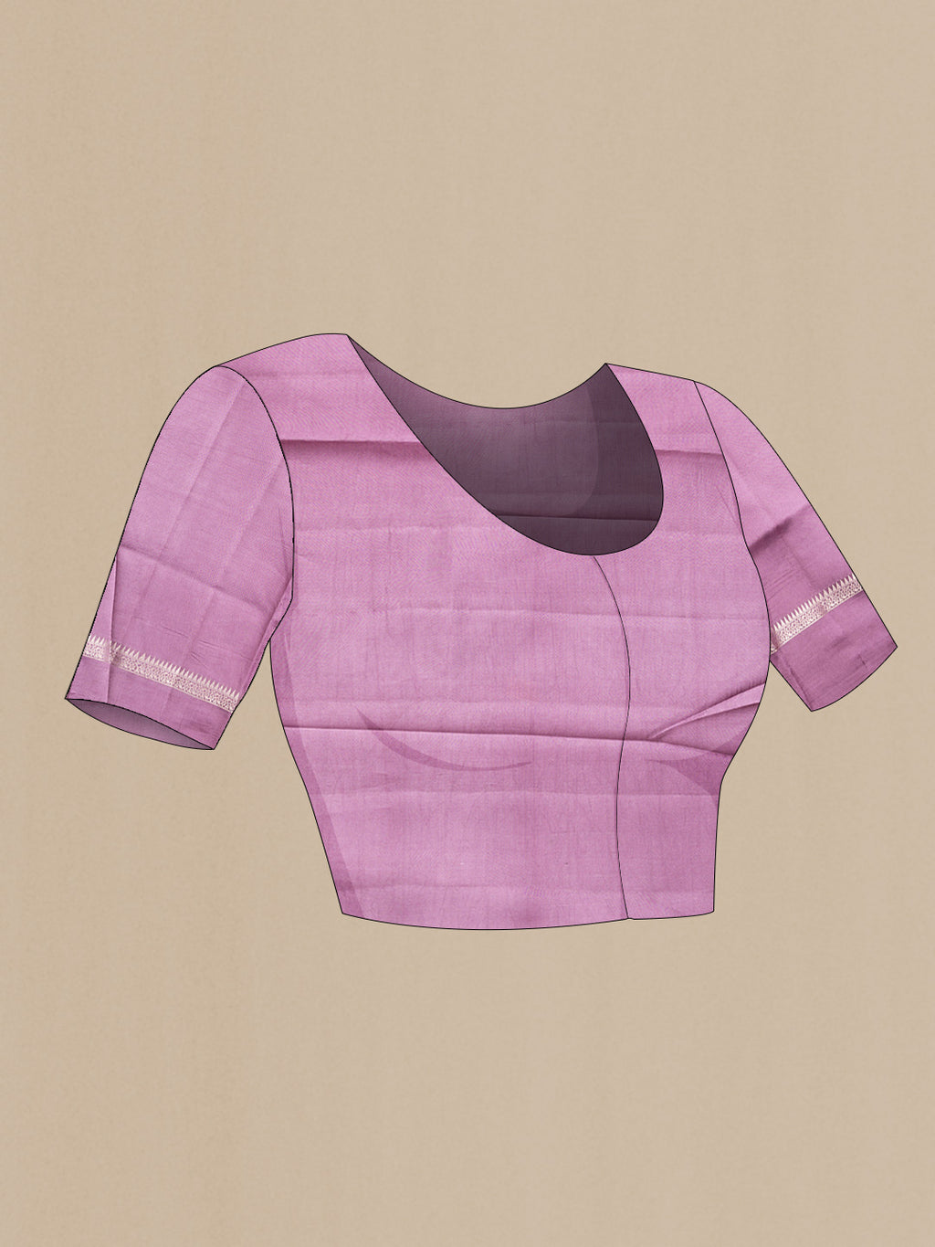 Close up image of the blouse of Rose Gold Dual Tone Tussar Silk Saree with Stripes on the body and Zari Border. 