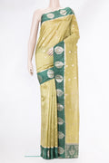Mehandi Green Dual Tone Tussar Silk Saree with Zari Butta on the body and Fancy Border.  displayed on a mannequin