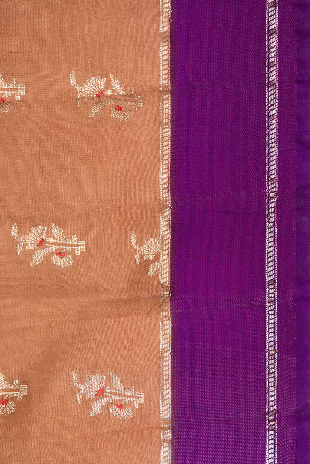 Border image of Brown Dual Tone Tussar Silk Saree with Zari Butta on the body and Zari Border. 