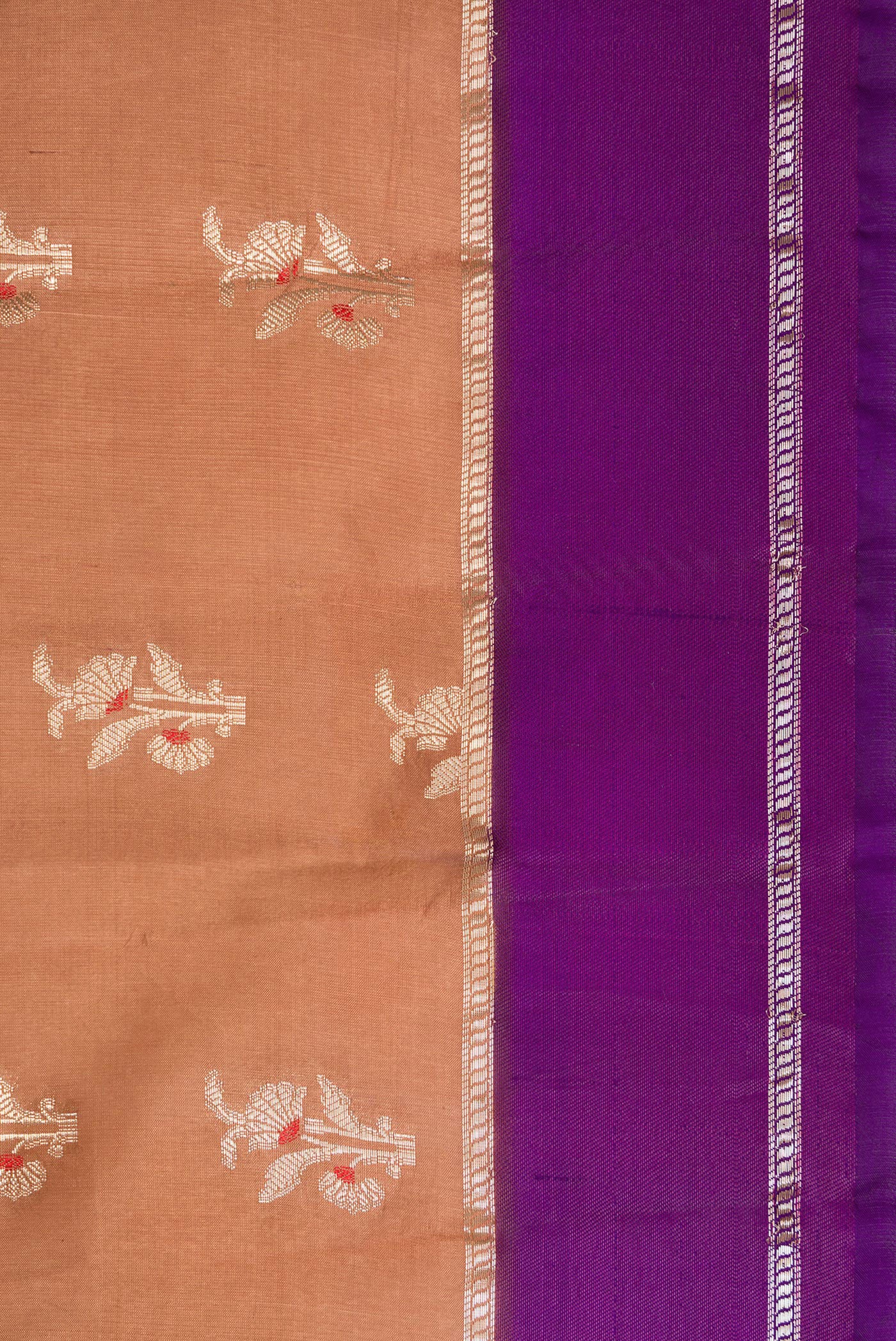 Border image of Brown Dual Tone Tussar Silk Saree with Zari Butta on the body and Zari Border. 